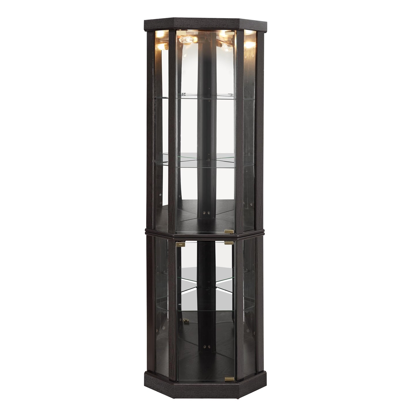 TRUNBACK Corner Curio Cabinet, 150lbs Heavy Duty Glass Display Cabinet with Light, 70" Tall 5-Tier Wine Bar China Cabinet with Tempered Glass Doors & Mirrored Back for Collectibles, Black