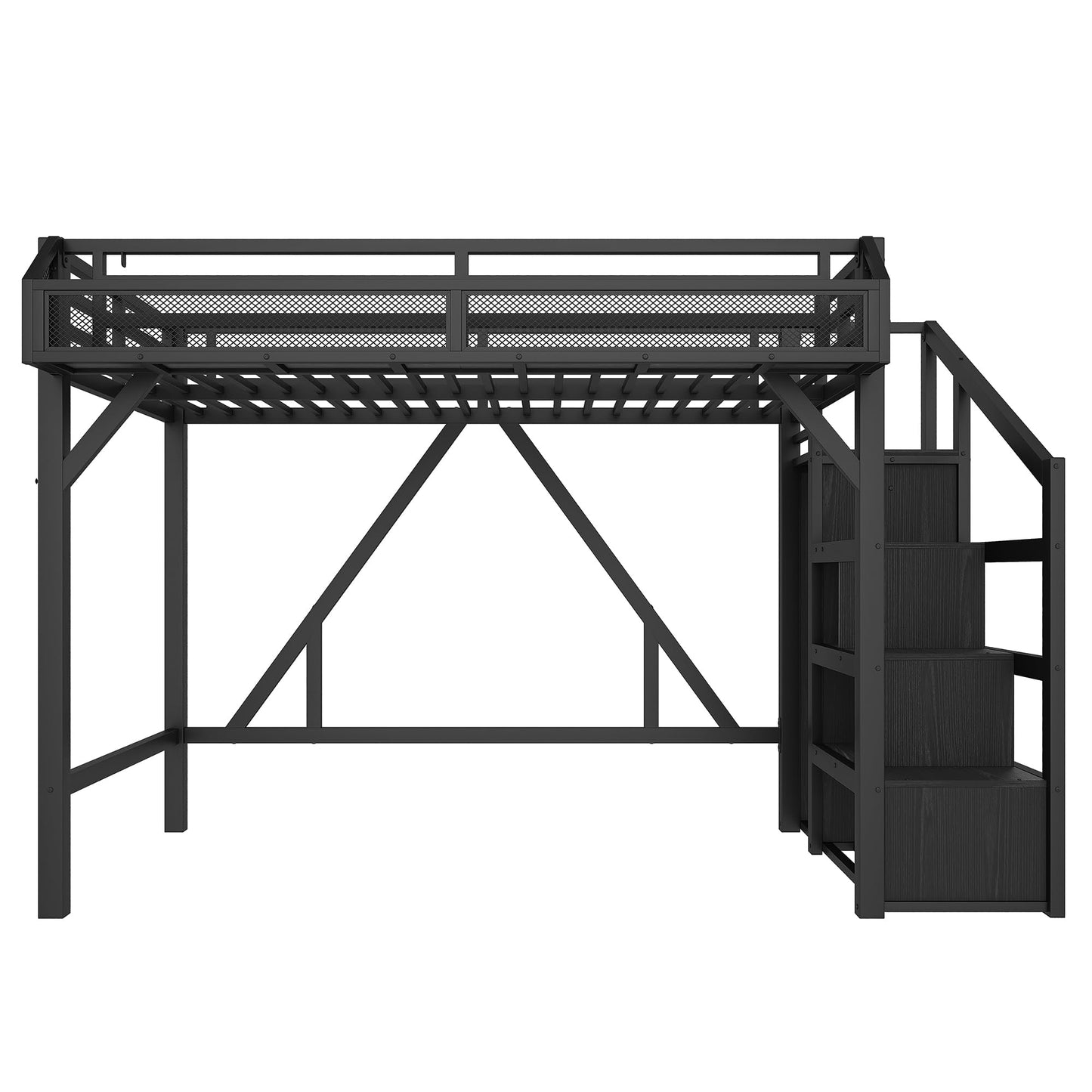 DNYN Loft Bed Frame with Built-in Wardrobe and Storage Stairs for Teens Adults Bedroom, Space-Saving Twin XL Size Bed with LED/USB Ports/Bedside Shelf, No Box Spring Needed & Easy Assemble