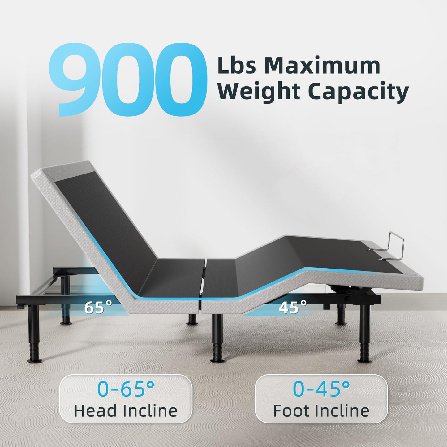 Yiree Queen Adjustable Bed Base Frame, Wireless Remote & Lift Motor, Dual USB Ports,Ergonomic Upholstered Bed Frame, Under Bed Lighting, Independent Head and Foot Tilt