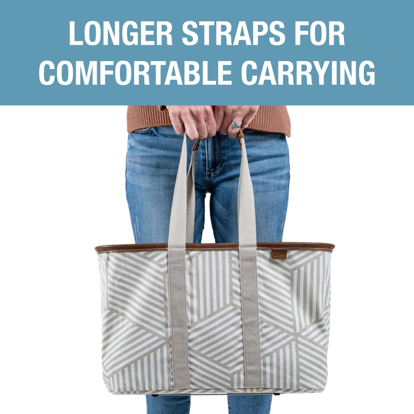 CleverMade Snapbasket LUXE Collapsible Tote - Geometric Taupe 1 Pack 30L / 8 Gal - Reusable Grocery Collapsible Storage Shopping Organizer