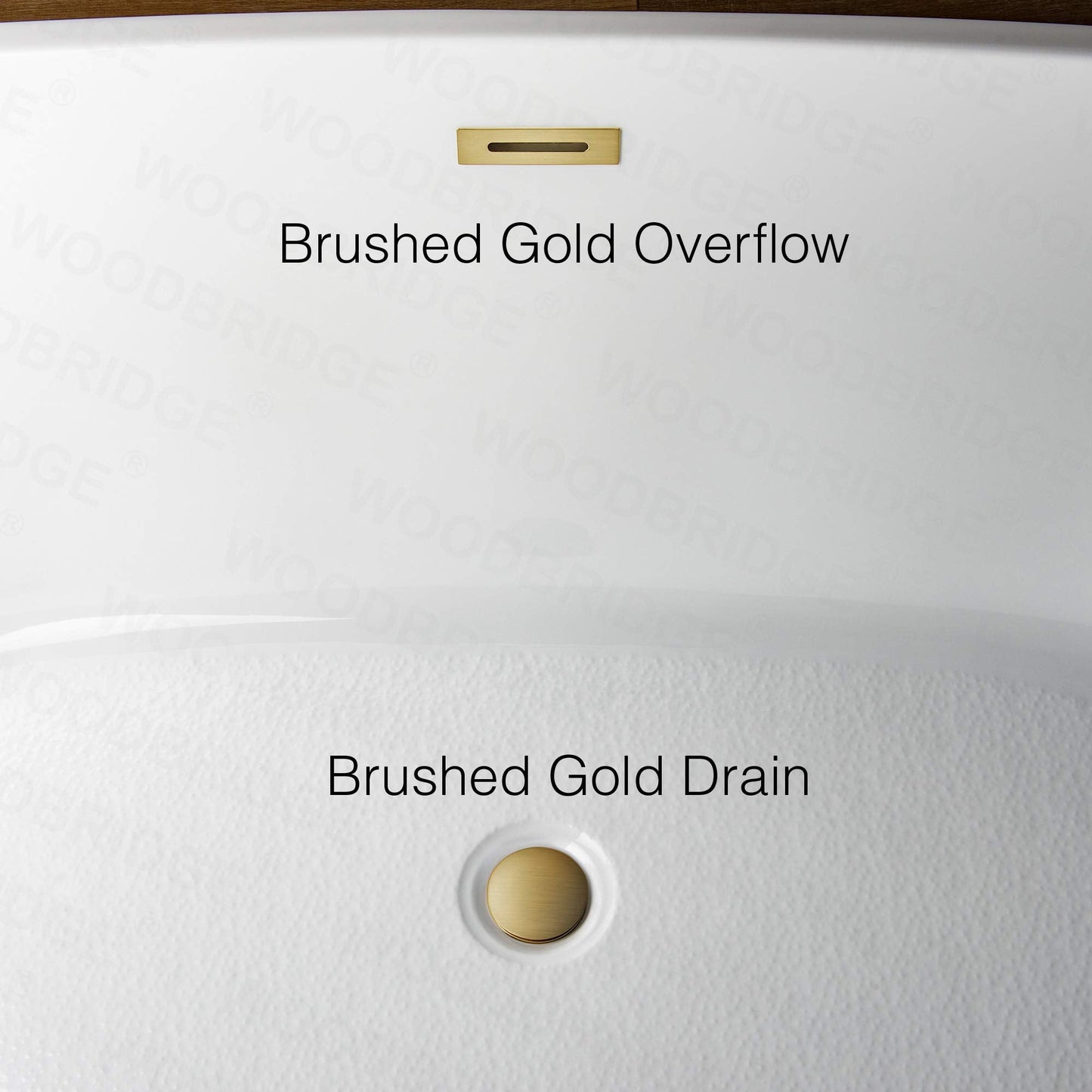 WOODBRIDGE 67" Acrylic Freestanding Bathtub Contemporary Soaking Tub, White Acrylic(Brushed Gold Drain/Overflow),BTA1528-BG