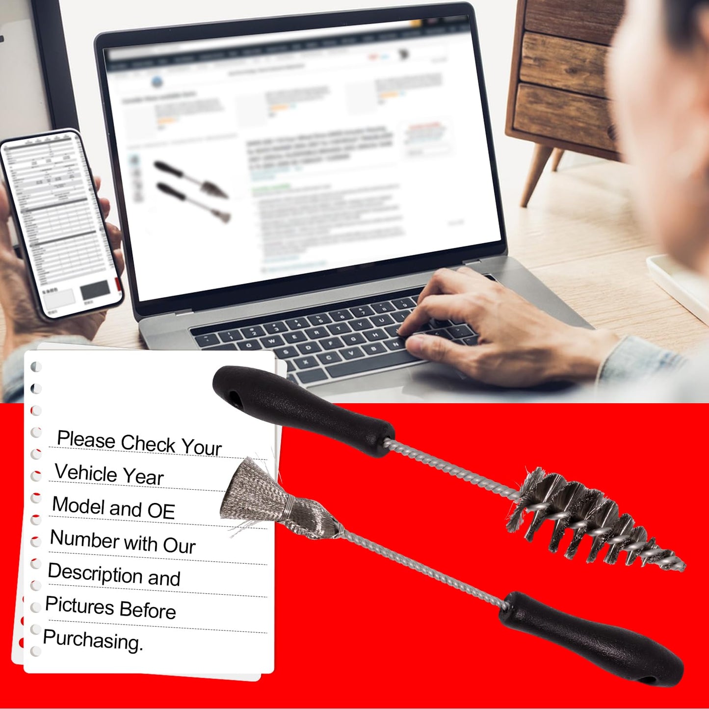 SMMS 2PCS Injector Sleeve Cup Bore Seat Cleaning Brush Kit for Ford Powerstroke 7.3L 6.0L 6.4L 6.7L 1994-2018, Caterpillar(CAT) 3126 C7 C9 Navistar, Replaces OE AP0084 AP0085 3252