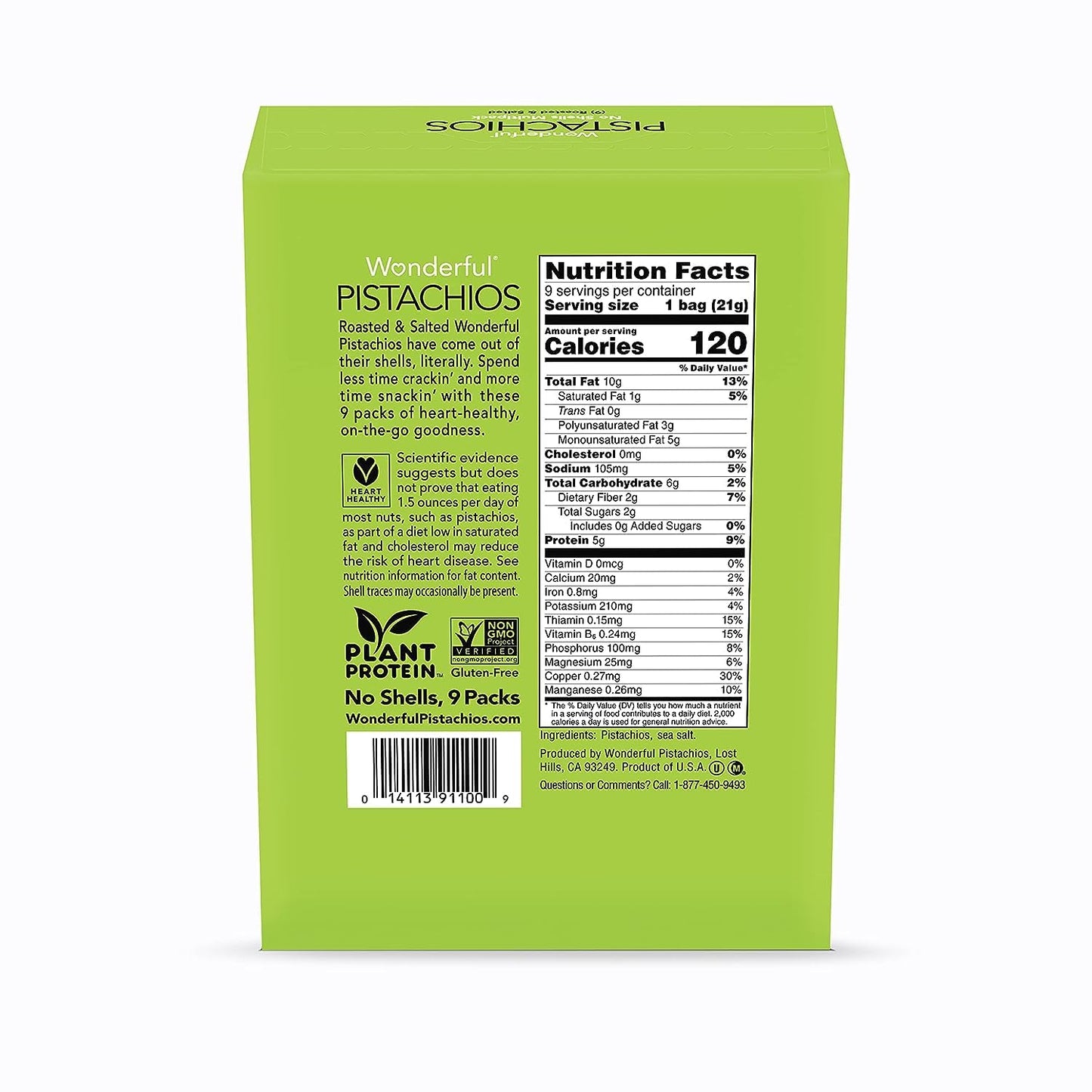 Wonderful Pistachios No Shells, Roasted & Salted Nuts, 0.75 Ounce Bag (Pack of 9), Protein Snacks, Gluten Free, On-the-Go, Individually Wrapped Snacks