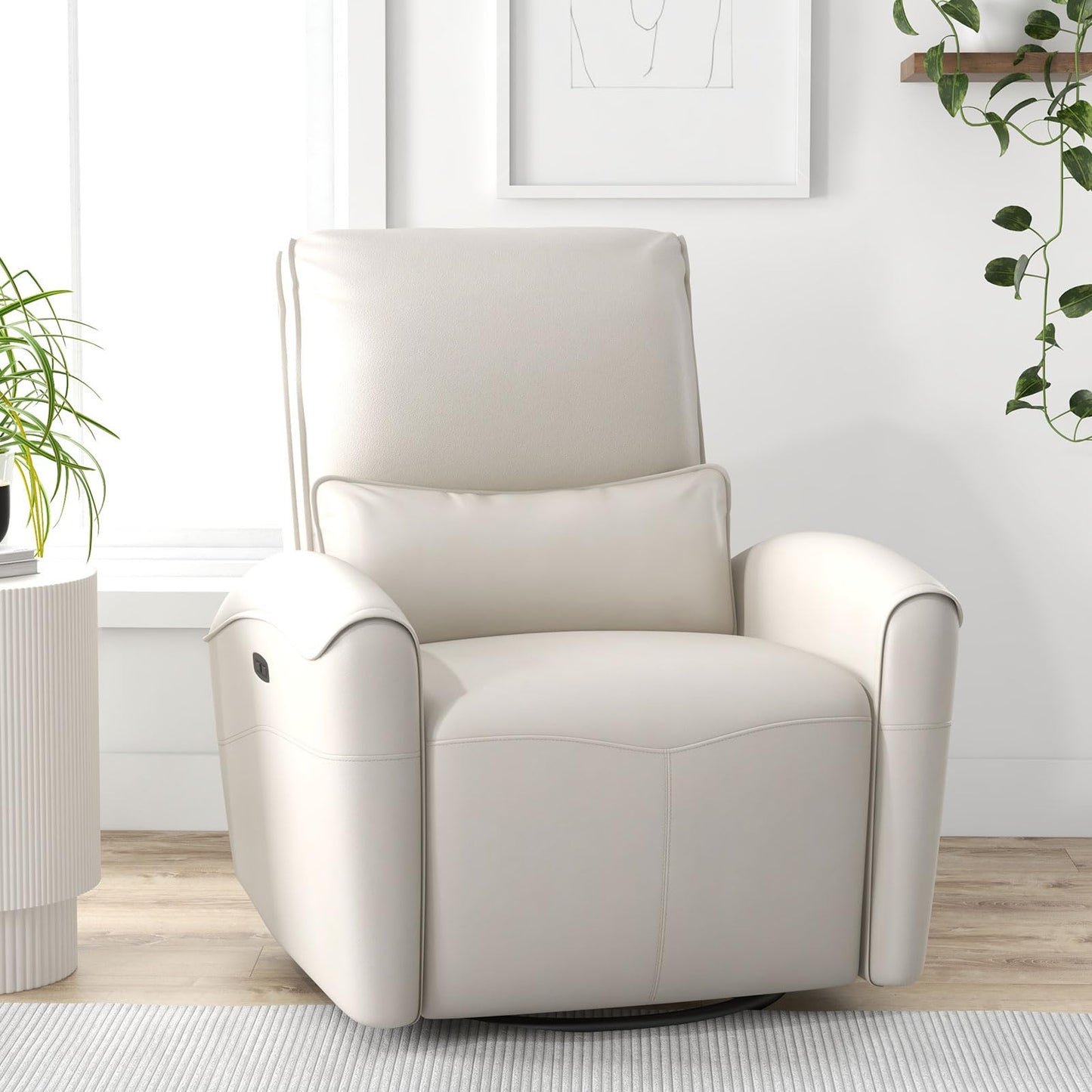 Bonzy Home Power Swivel Rocker Recliner Chair with USB Port, 23.2" Wide Seat, Fixed Lumbar Support, Upholstered Glider Chair for Nursery Living Room, Beige