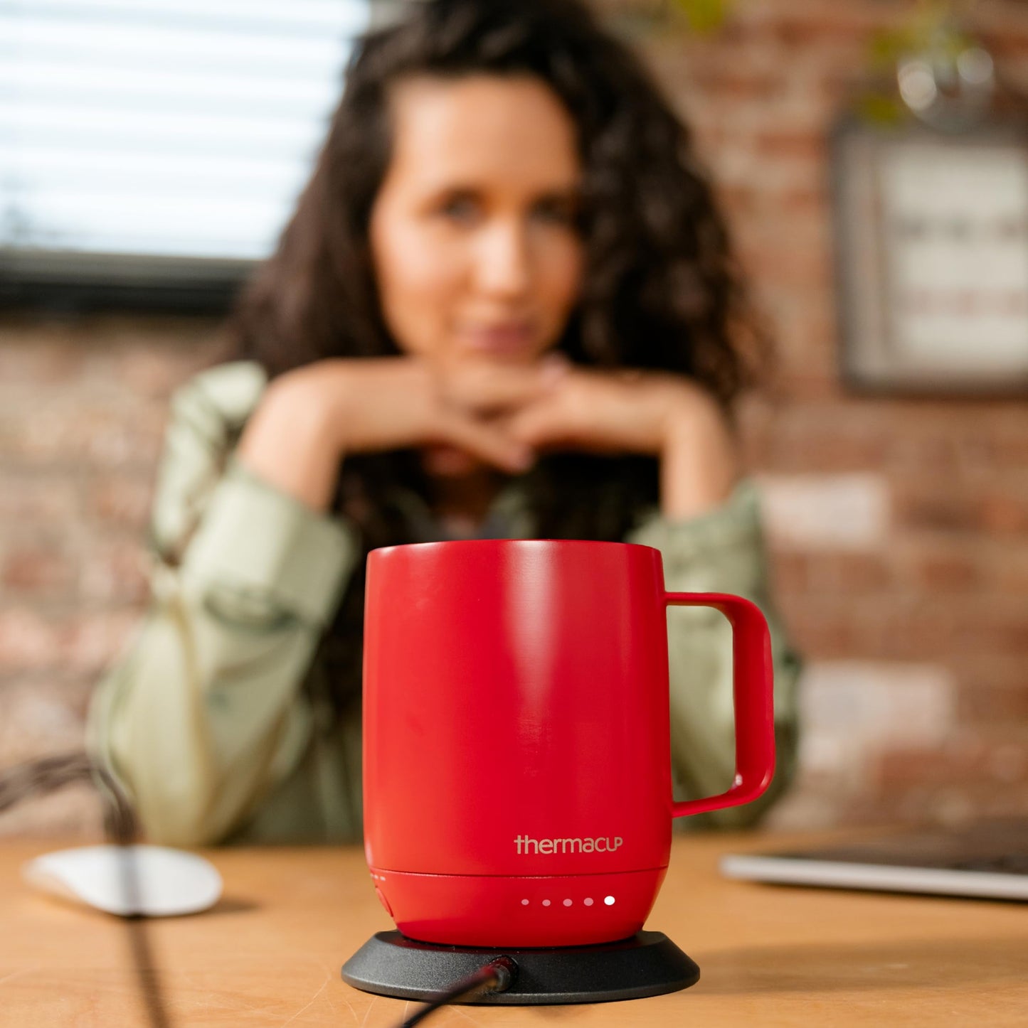 THERMACUP Premium Self Heating Coffee Mug, Temperature Controlled Heated Cup, Long Battery Life, Portable Electric Mug Warmer, Stainless Steel, Gift for Coffee Lovers, Home & Office (Cherry Red)