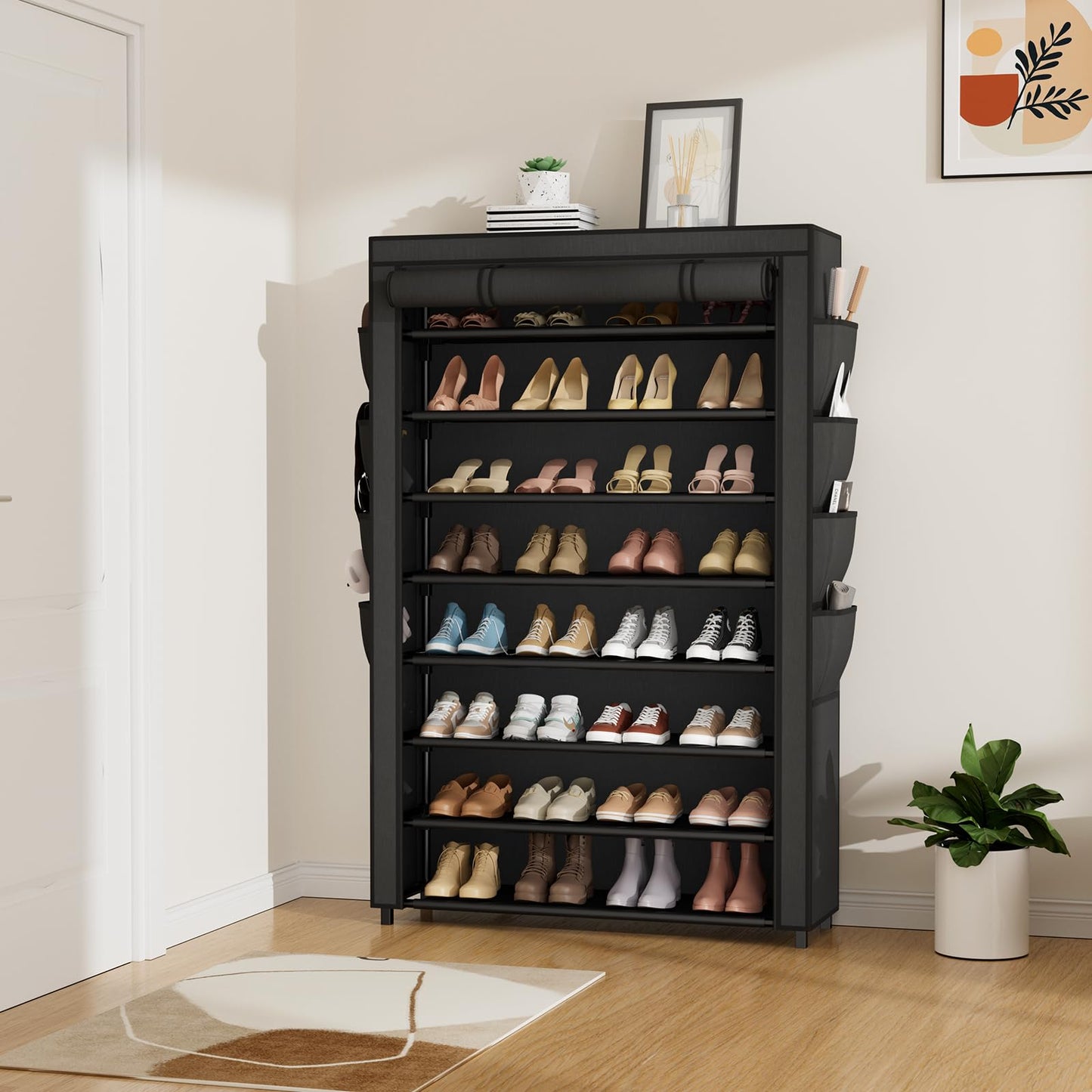 VILICK Shoe Rack with Cover, 8 Tier Tall Shoe Organizer Storage for 36-45 Pair Shoes and Boots Large Shoe Storage Shelf Free Standing Shoe Rack for Closet, Front Door Entrance, Dorm, Garage