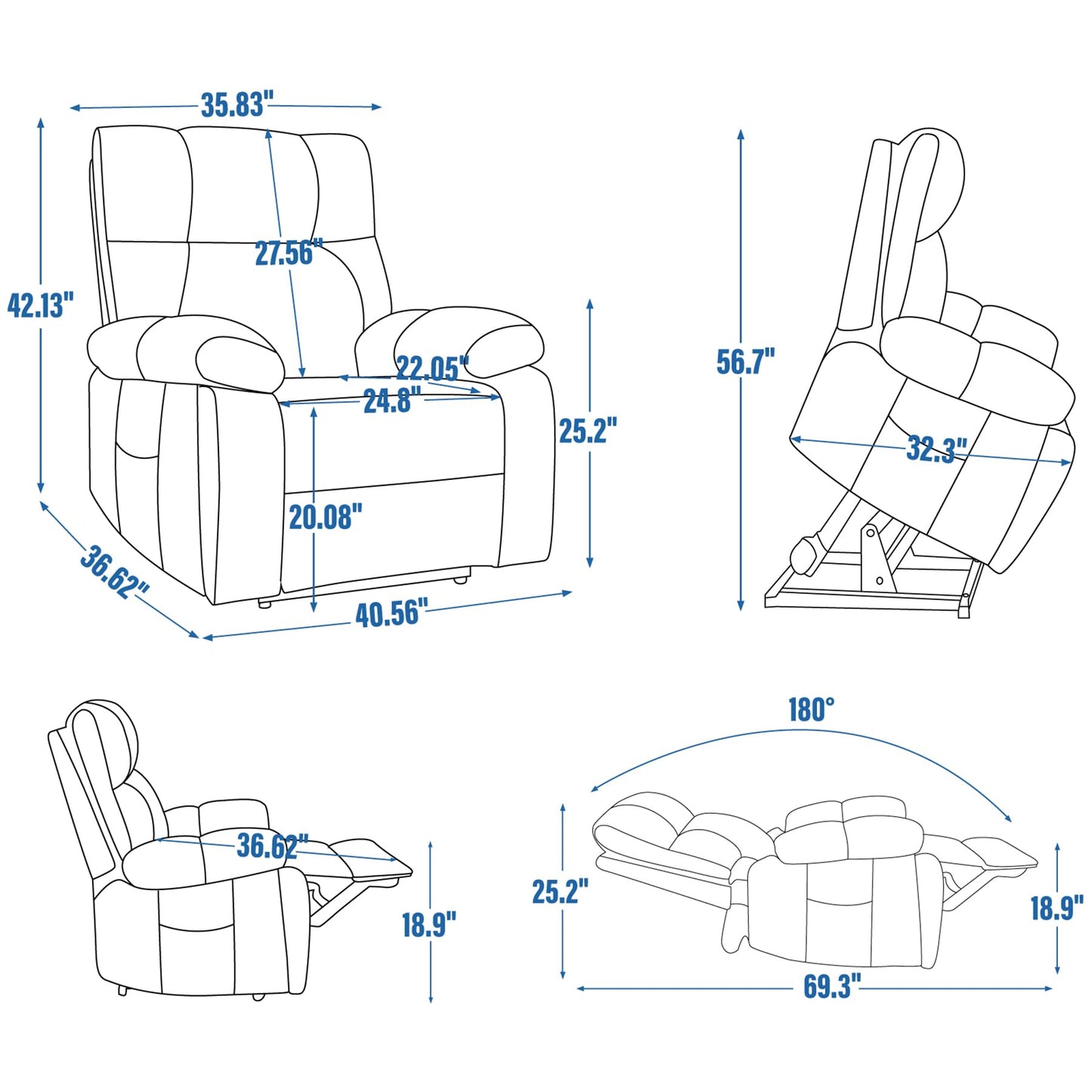 RHHVVR Oversized Power Lift Recliner Chair for Adults, Large Electric Lift Recliners with Massage Heating, Medium-Firm Electric Lay Flat Reclining Chair Sofa for Living Room, Chenille Brown