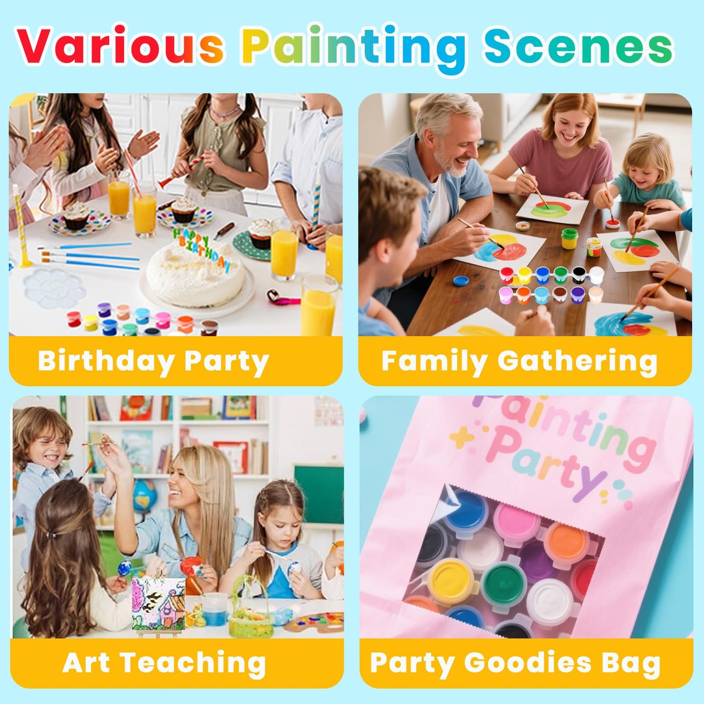 12 Pack Mini Acrylic Paint Set, 12 Colors Washable Acrylic Paint Strips with 24Pcs Painting Brushes for Kids&Adults Paint, 168 PCS Kids Painting Kit for Birthday Party Favor, Classroom, Art Gift
