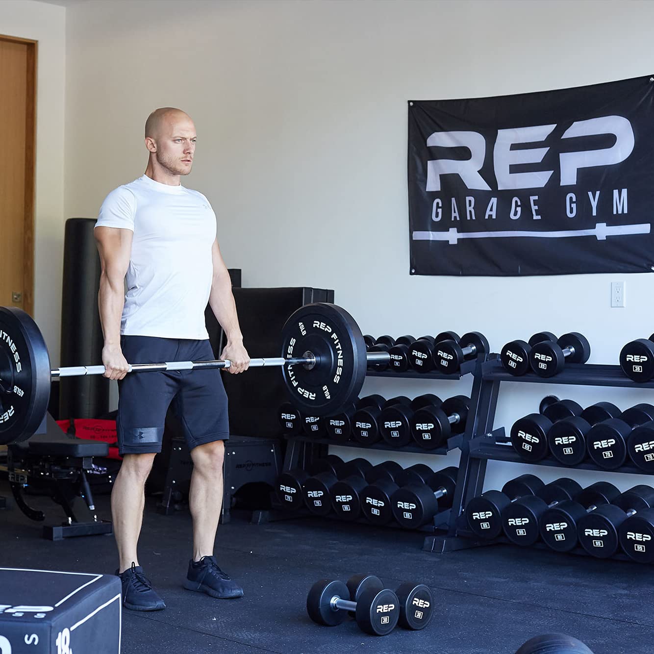 REP Urethane Coated Dumbbell Set - 5-75 lb with 3-Tier Rack