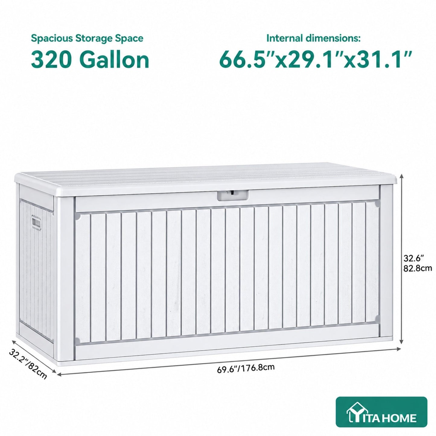 YITAHOME 320 Gallon Extra Large Deck Box, Double-Wall Resin Outdoor Storage Box with Flexible Divider for Patio Cushions Pool Supplies Garden Tools, 1000lbs Load Capacity, Lockable&Waterproof (White)