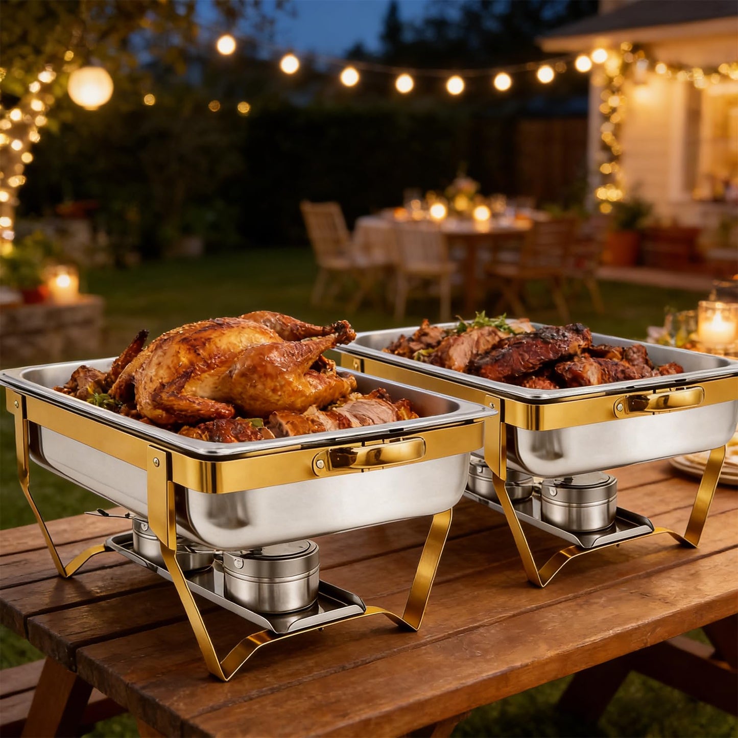 Jacgood Chafing Dishes for Buffet, 4 Pack 8QT Chafers and Buffet Warmers Sets for Parties, Catering, Weddings, Christmas, Events Serving, Gold