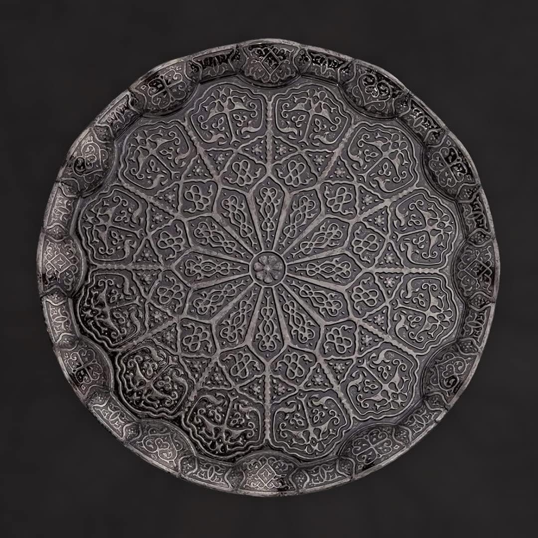 13.60 inches, Alisveristime Turkish Ottoman Coffee Tea Serving Tray Metal with Traditional Motifs, Available in Five
