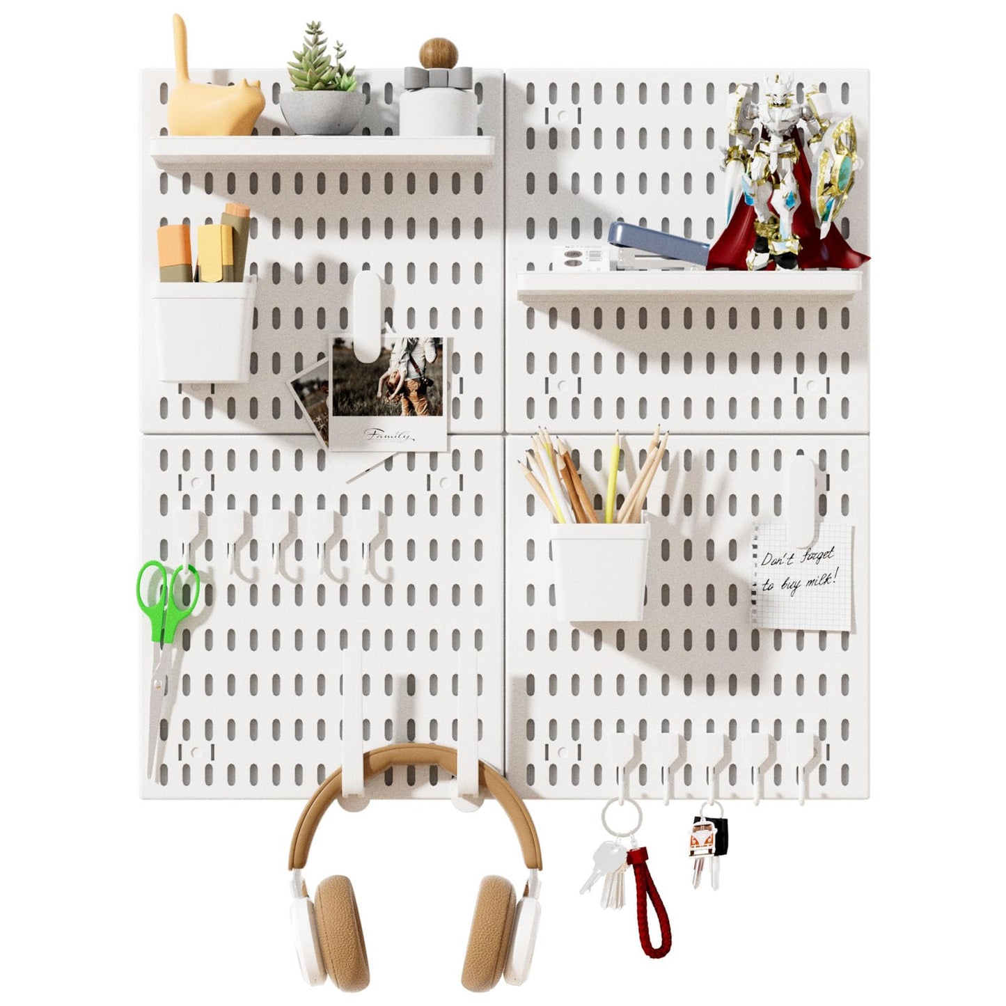 SHGJ&SOFT Peg Board Wall Organizer Panels, 22pcs - Includes 4 White Pegboards & Accessories, Plastic Pegboard for Home,Office, Craft Room, Gaming Setup, 24″×24″, Wall Mount Display Pegboard Panel Kits