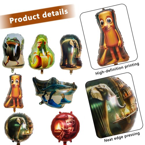7Pcs Italian brainrot Foil Balloons for Birthday Party ,Tralalero Tralala and Tung Tung Tung Sahur Party Balloons, Birthday Party Decorations.
