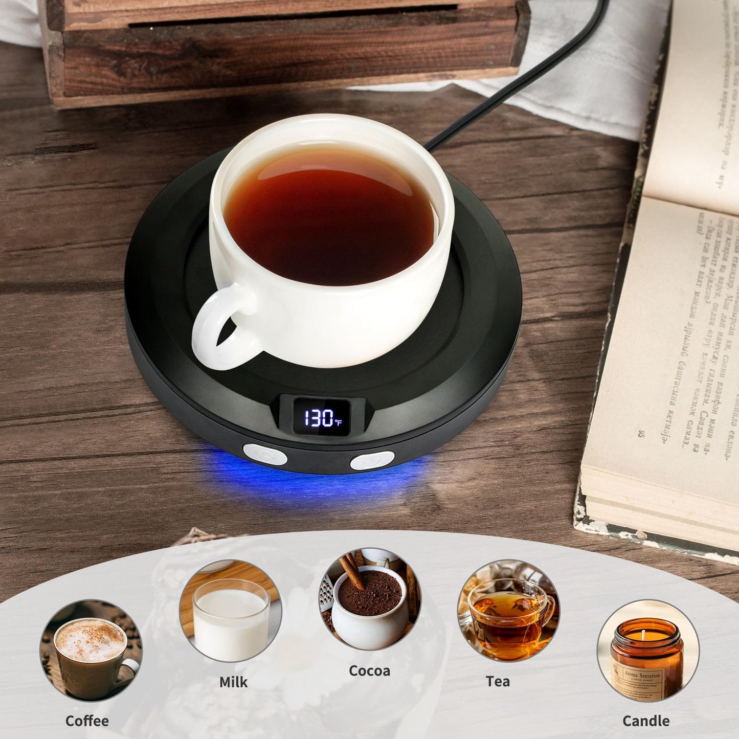 VOBAGA Coffee Mug Warmer with 2-12H Auto Shut Off & 3 Temperature Setting for Desk Candle Warmer Plate Coffee Accessories Gift(No Mug)