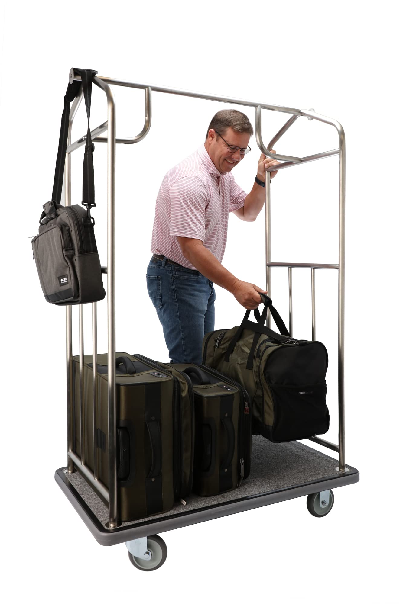 Wholesale Hotel Products Brushed Stainless Steel Luggage Cart – 800lb Capacity – Bellman Cart w/ 5” Rubber Wheels, for Hotel, Resorts, Condos, Commercial Use (Value Valet Series)