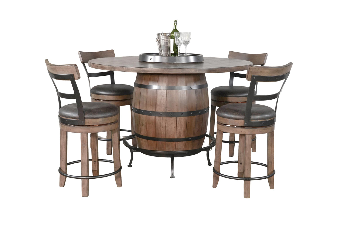 Sunny Designs Round Pub Table with Wine Barrel Set