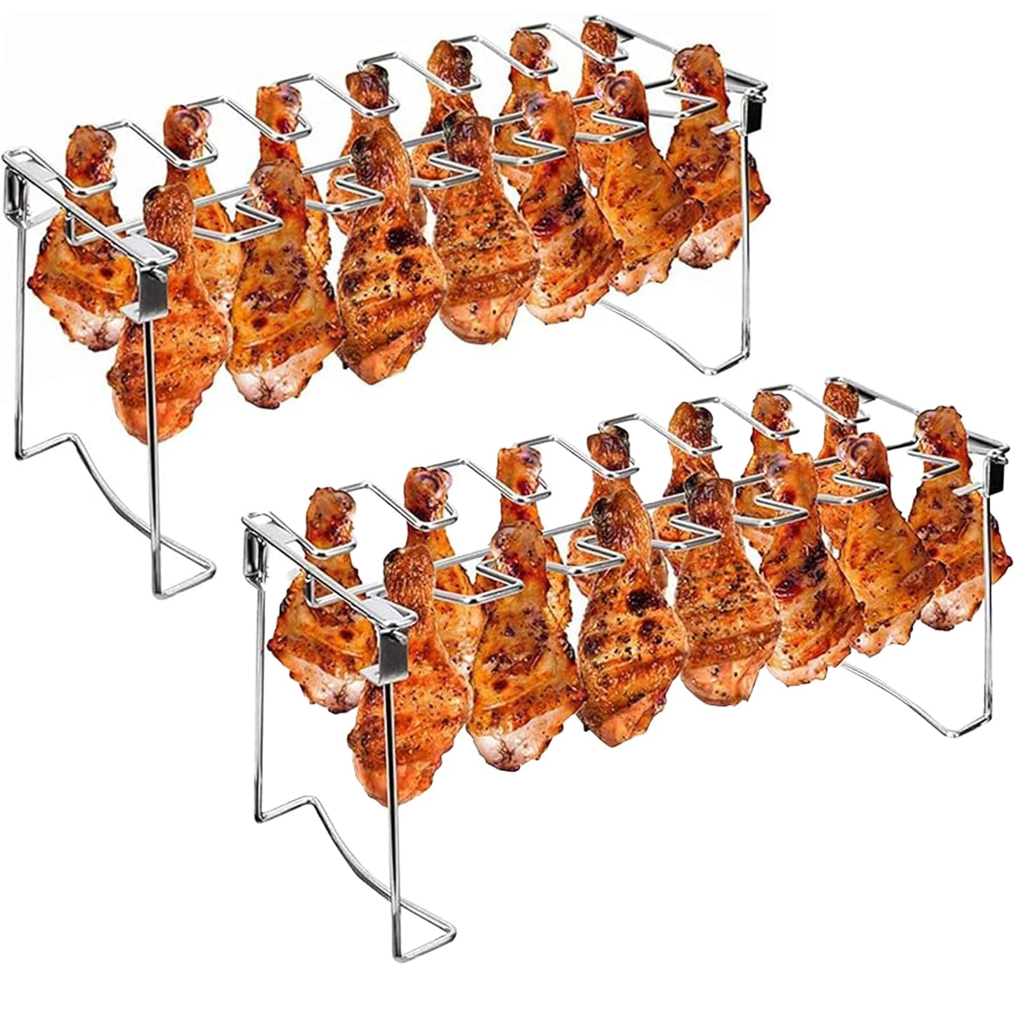 Triceratops 2 Packs Grill Rack, Chicken Leg and Wing Rack, 14 Slots BBQ Chicken Drumsticks Holder Stainless Steel Roaster Stand for Smoker Grill, Oven, Charcoal Grill