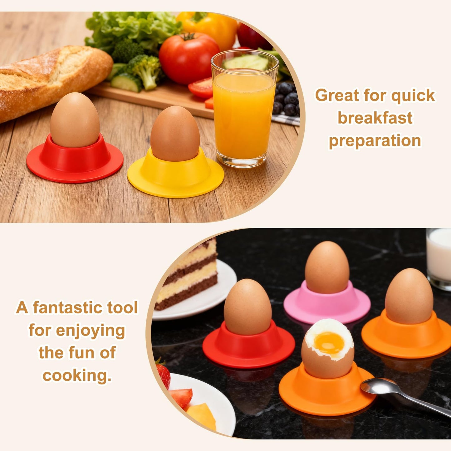 uxcell 4 Pack Soft Boiled Egg Holder, Nonstick Silicone Egg Poacher Cups Poached Cups Kitchen Breakfast Gadget for Microwave Air Fryer Stove Top Cooking Boiled Poached, Orange