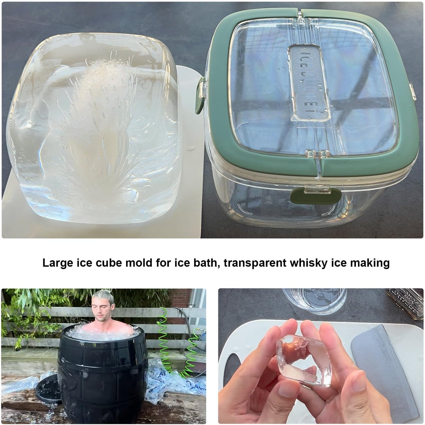Siuper 4QTS Ice Cube Storage Bin with Sealed Lid for Freezer Clear Ice Bucket w/ Tong for Bar Hotel Refrigerator Containers for Home Beverage Cooler for Whiskey Wine Beers Party Outdoor 8.5*6.6*7.4in