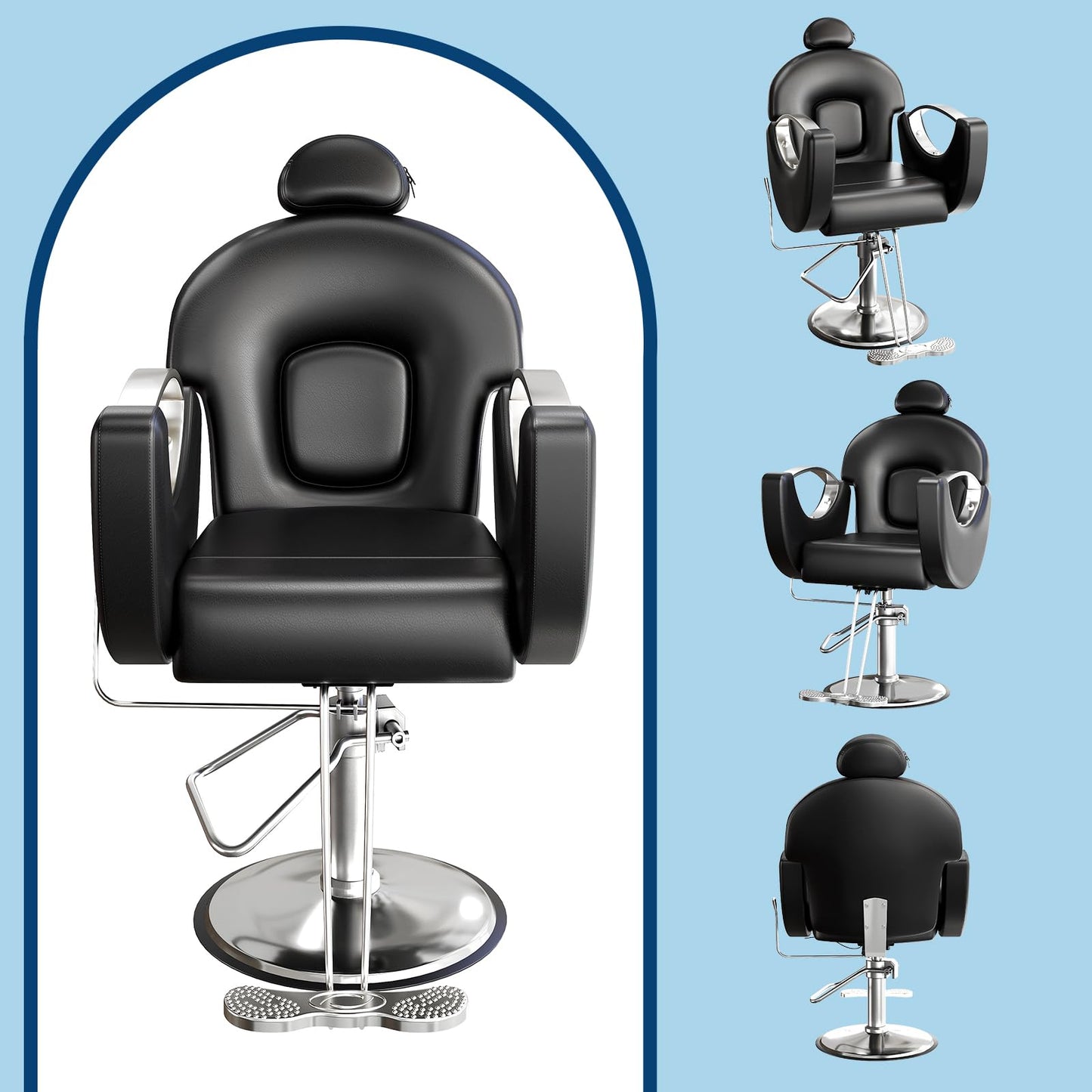 GAOMON Reclining Salon Barber Chair, 360 Swivel Styling Braiding Hairdresser Chair Hair Salon Chair with Heavy Duty Hydraulic Pump for Hair Stylist Home Barbershop, Black & Silver
