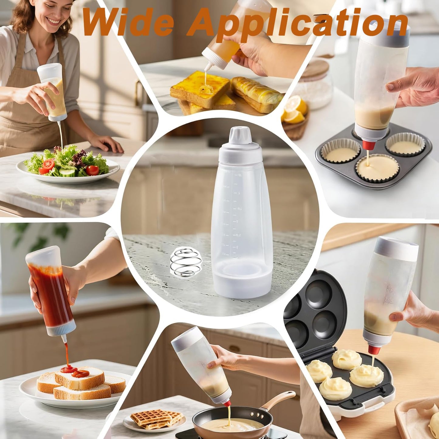 Pancake Batter Dispenser with Blender Balls,33.8 Oz Silicone Squeeze Pancake Mixer, Kitchen Pancake Batter Dispenser Bottle Baking Tool for Cupcakes, Crepes, Waffle, Muffins,Qatayef,Cupcakes