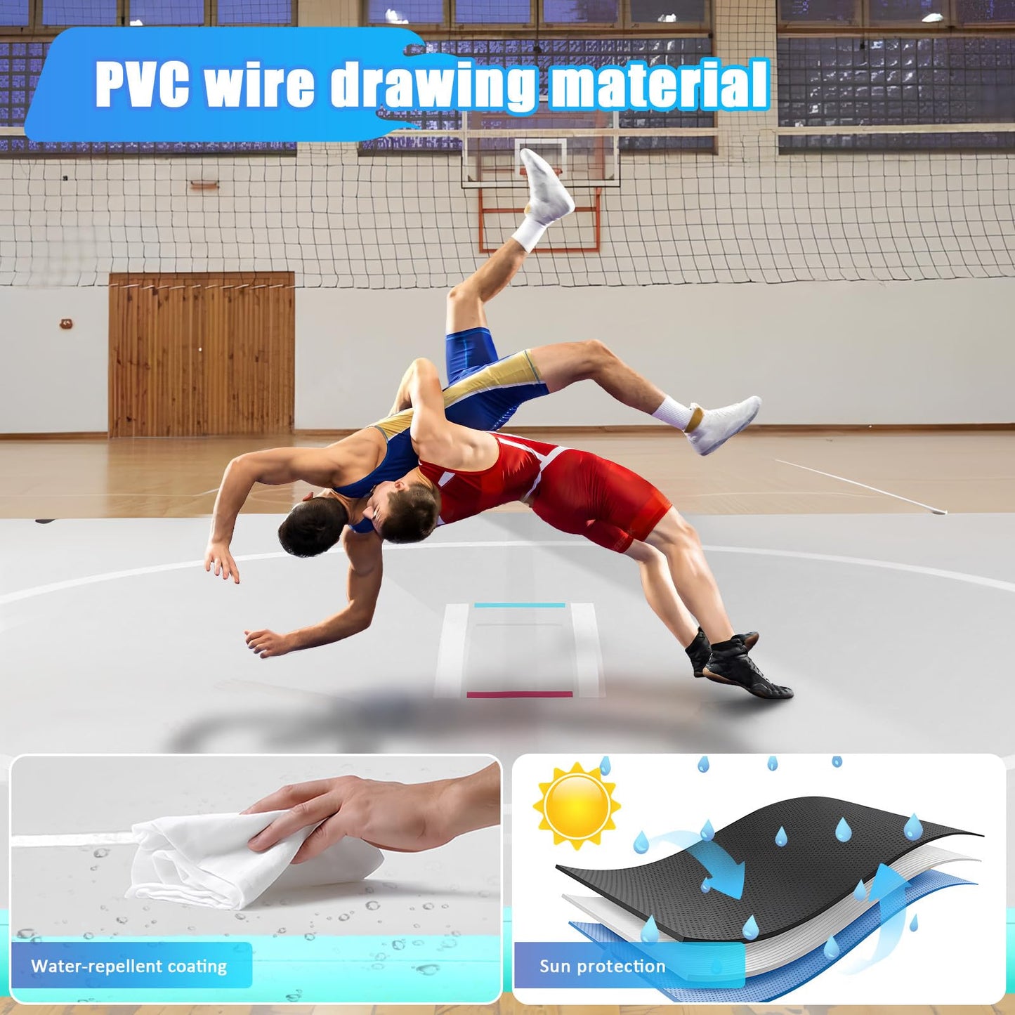 Balacoo Inflatable Wrestling Mat 10ft, 4" Thick Foldable Gymnastics Mat for Home Outdoor Indoor - Waterproof Pvc for Wrestling, Gymnastics, Judo, Mma, Grappling, Boxing