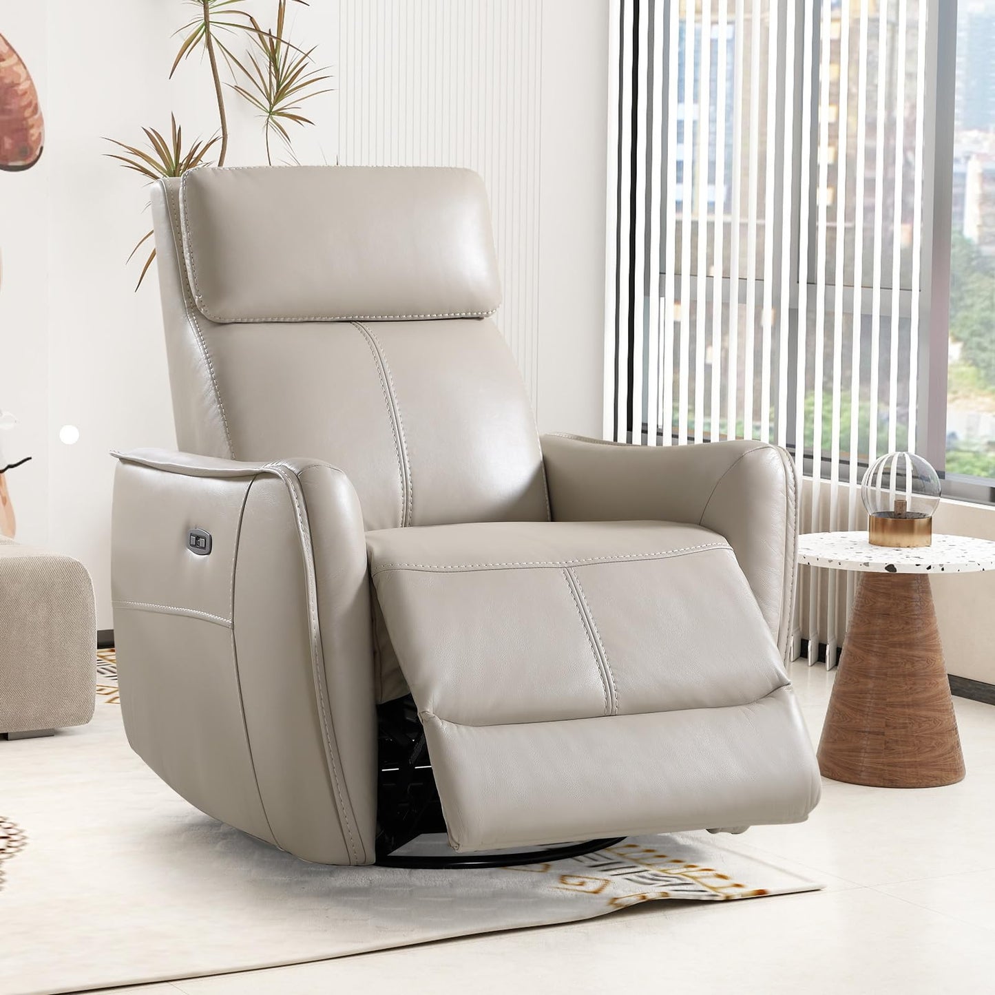 Bonzy Home Power Swivel Rocker Recliner Chair with USB Port, Wide Seat, Head & Lumbar Support, Upholstered Glider Chair for Living Room, Nursery, Silver
