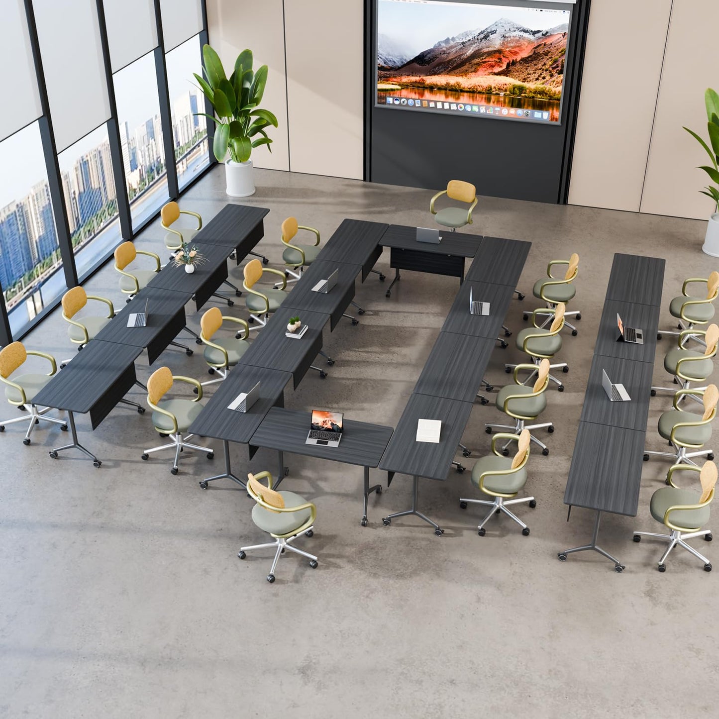 6 Pack Conference Room Tables,Mobile Folding Conference Table with Wheels,Modern Training Locking Rolling Meeting Conference Tables with Flip-Top for Office Classroom Business,6-12 Person,55.1IN