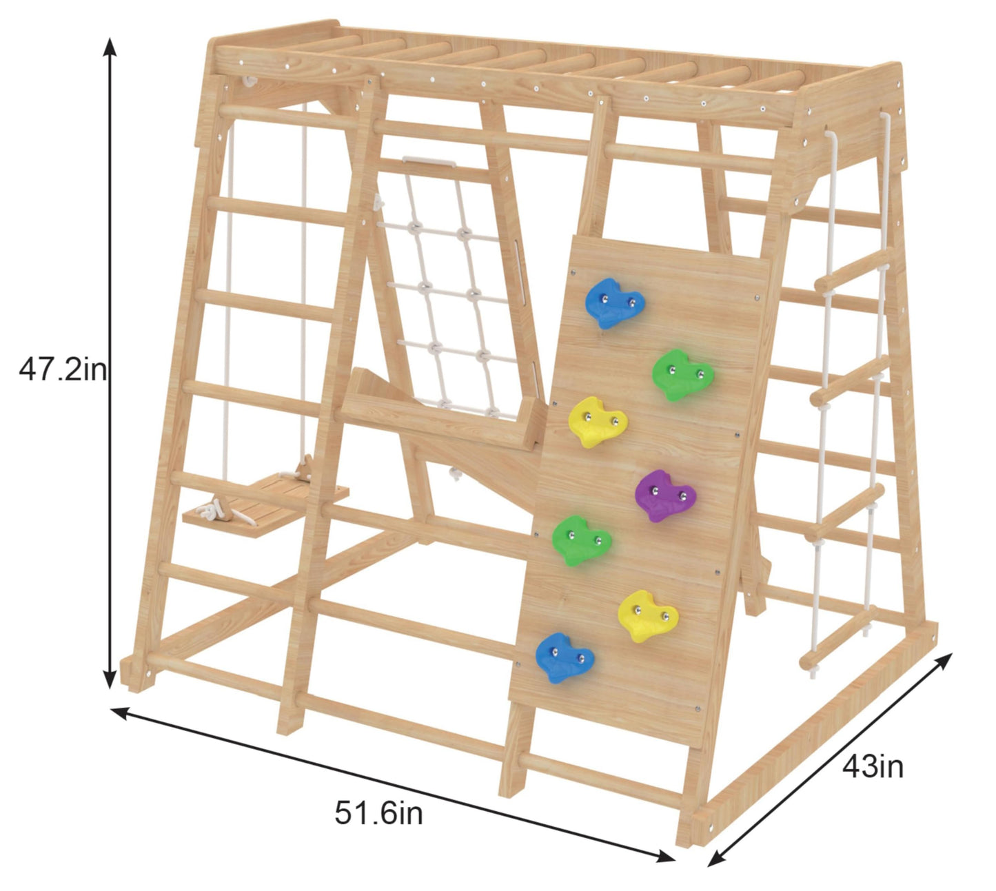 Avenlur Magnolia Indoor Playground 7-in-1 Jungle Gym Playset for Kids 2-6yrs - Slide, Climbing Wall, Rope Wall Climber, Monkey Bars, Swing - Waldorf and Montessori Style Wooden Climb Set.