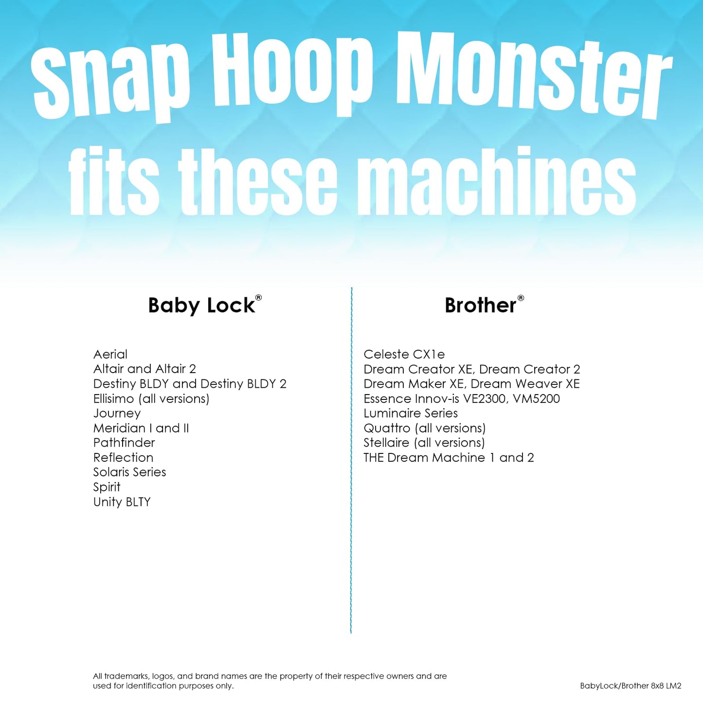 Snap Hoop Monster for Baby Lock/Brother (8" x 8") Magnetic Embroidery Hoop for Machine Embroidery