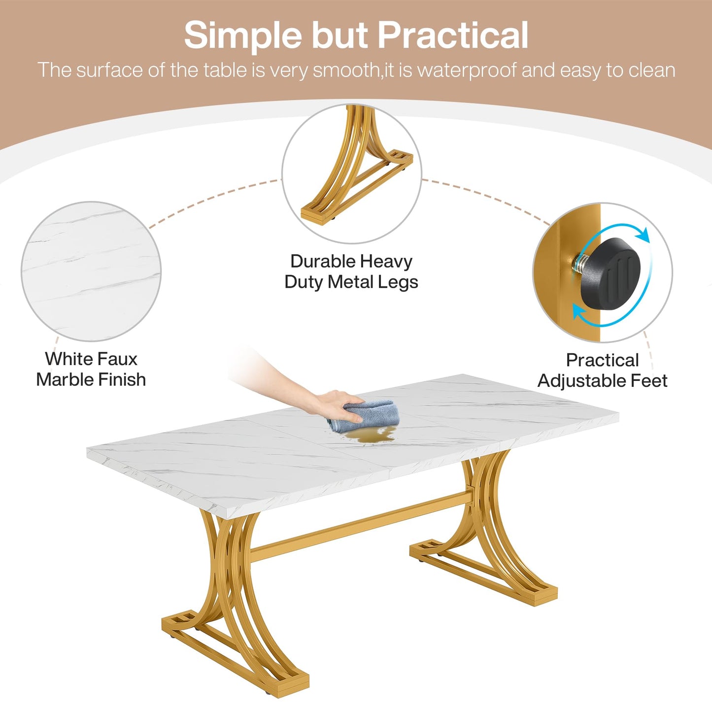 Tribesigns 10.5FT Conference Table, Modern Meeting Table for 8-10 People, Rectangle Seminar Boardroom Table for Office Conference Room with Stylish Legs (4, White + Gold)
