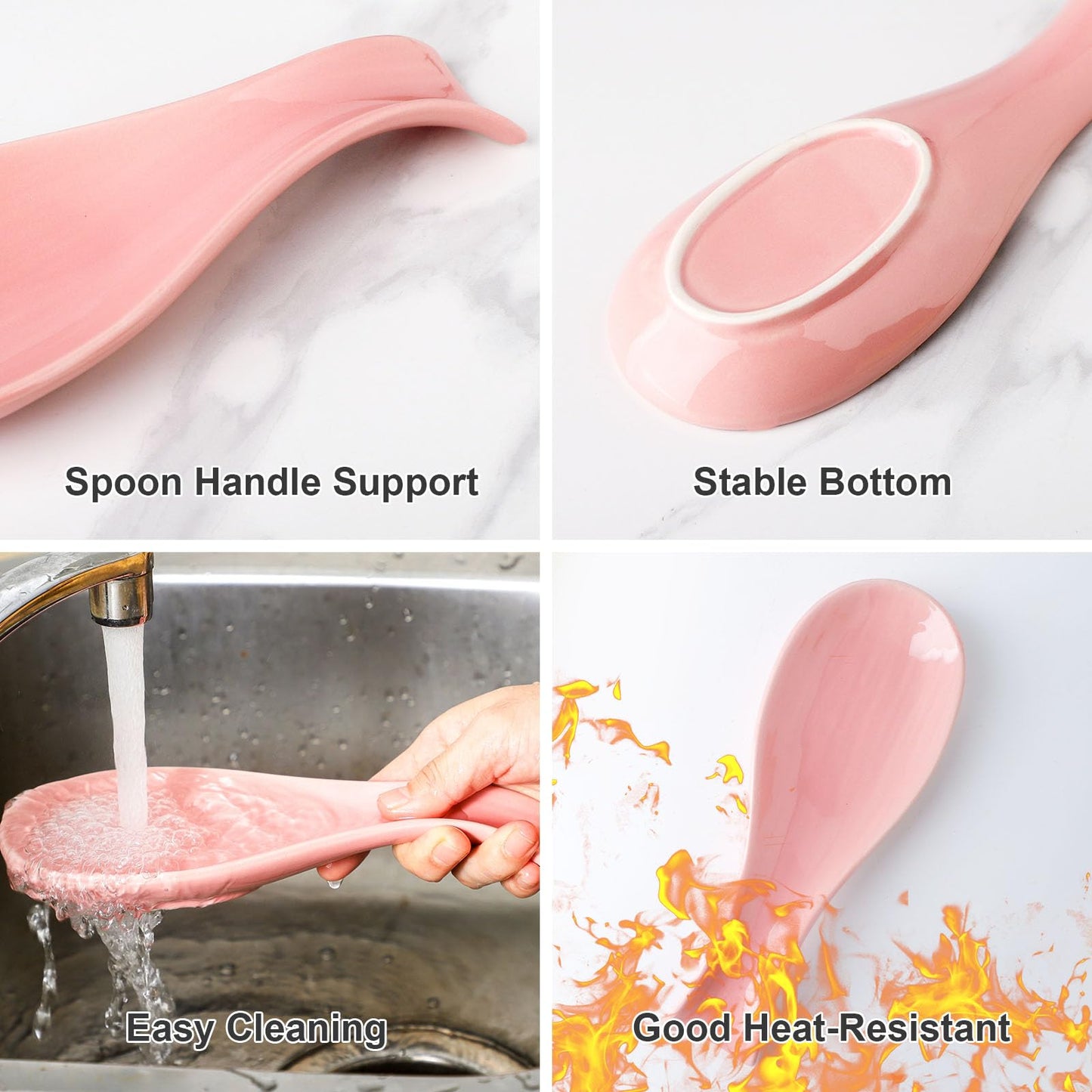 Hasense Spoon Rest for Stove Top, Large Ceramic Spoon Holder for Kitchen Counter, Cooking Utensil Rest for Spatula Ladle Spoon and Tong, Kitchen Spoon Rest for Home and Coffee Bar Accessories, Pink