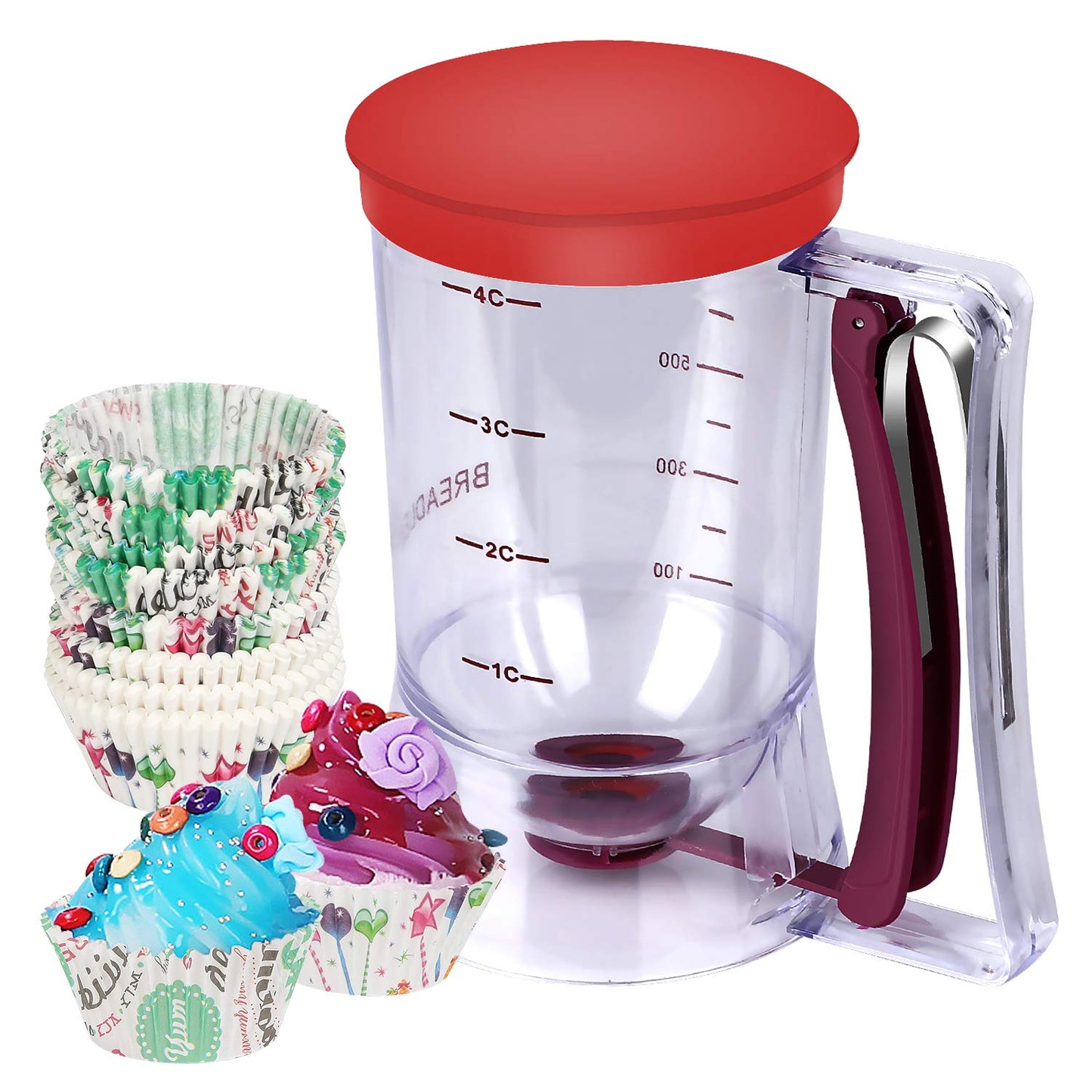 BBSTARZ Batter separator Cupcakes Pancakes Cookie Cake Waffles Batter Dispenser cookie separator batter Cream Speratator Cup Measuring Baking Tools (Purple+red)