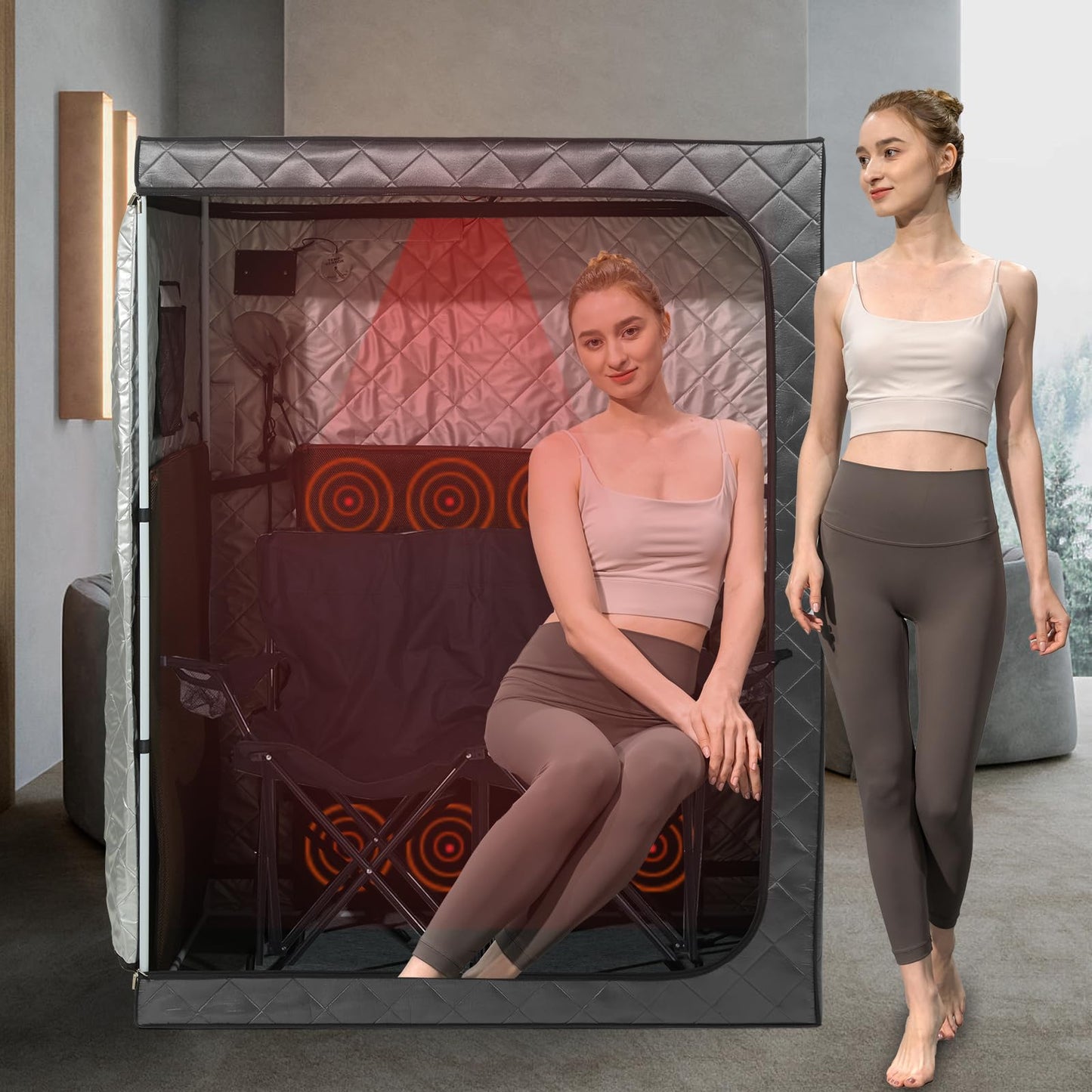 iDOTODO Full Body Portable Personal Infrared Saunas for Home, 2 Person Sauna Tent, at Home Sauna, Portable Infrared Sauna Two-Person Sauna Tent with 2 Foldable Chairs, Remote Control