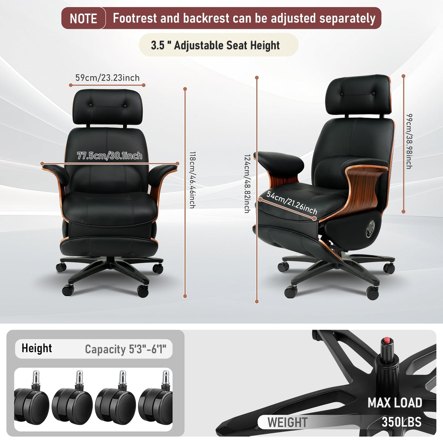 Genuine Leather Office Chair with Electric Reclining, Footrest, Lifting and Massage Function, 350lbs Capacity Ergonomic Executive Chair with Alu Base and 360° Wheels for Home Living Room