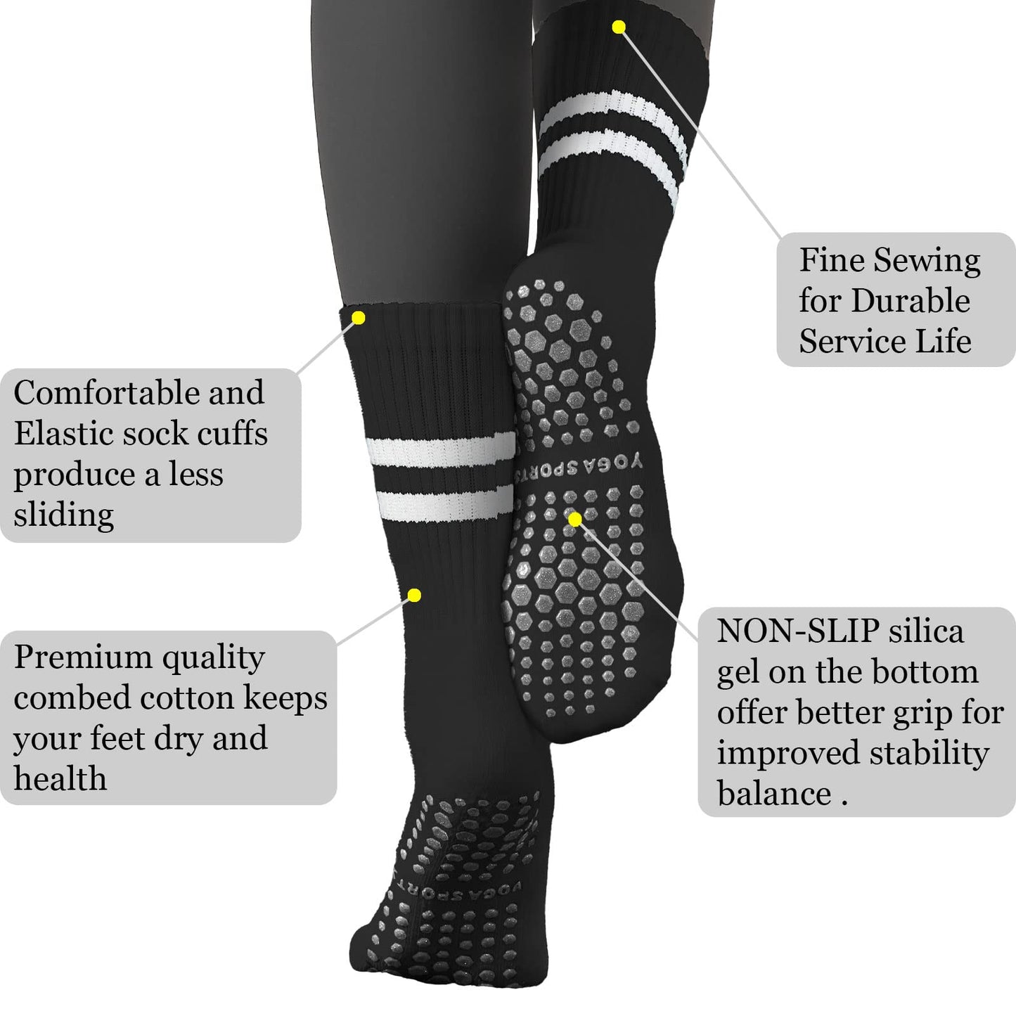 Flydo Yoga Socks Pilates for Women with Grips, Non-Slip Socks for Pilates, Barre, Ballet, Fitness,Dance, Workout