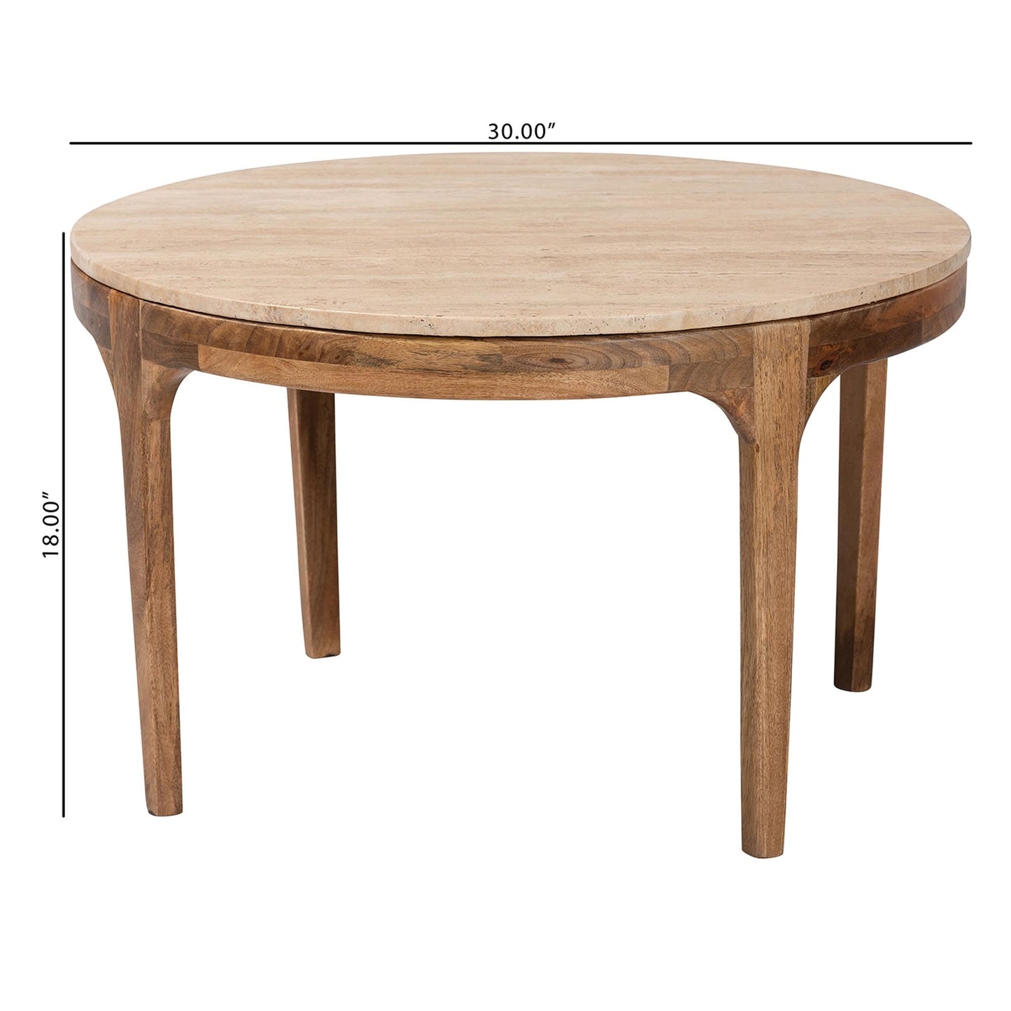 Baxton Studio Prospero Round Travertine Coffee Table - Modern Accent Table with Mango Wood Frame for Living Room or Seating Areas