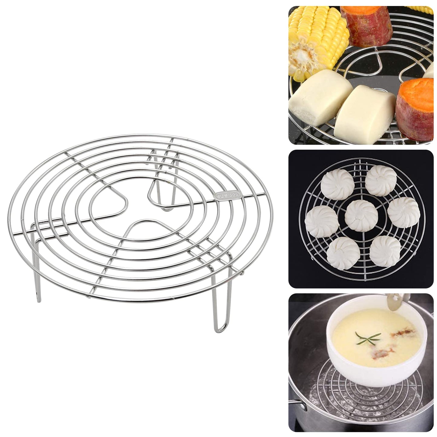 Round Steamer Rack and Cooling Rack,Stainless Steel Pot Trivet, Cooking Rack,Wire Steamer Kettle Rack Holder, Air Fryer Cooking Steamer Rack for Baking Canning Cooking Steaming, 7.9''X2.8''