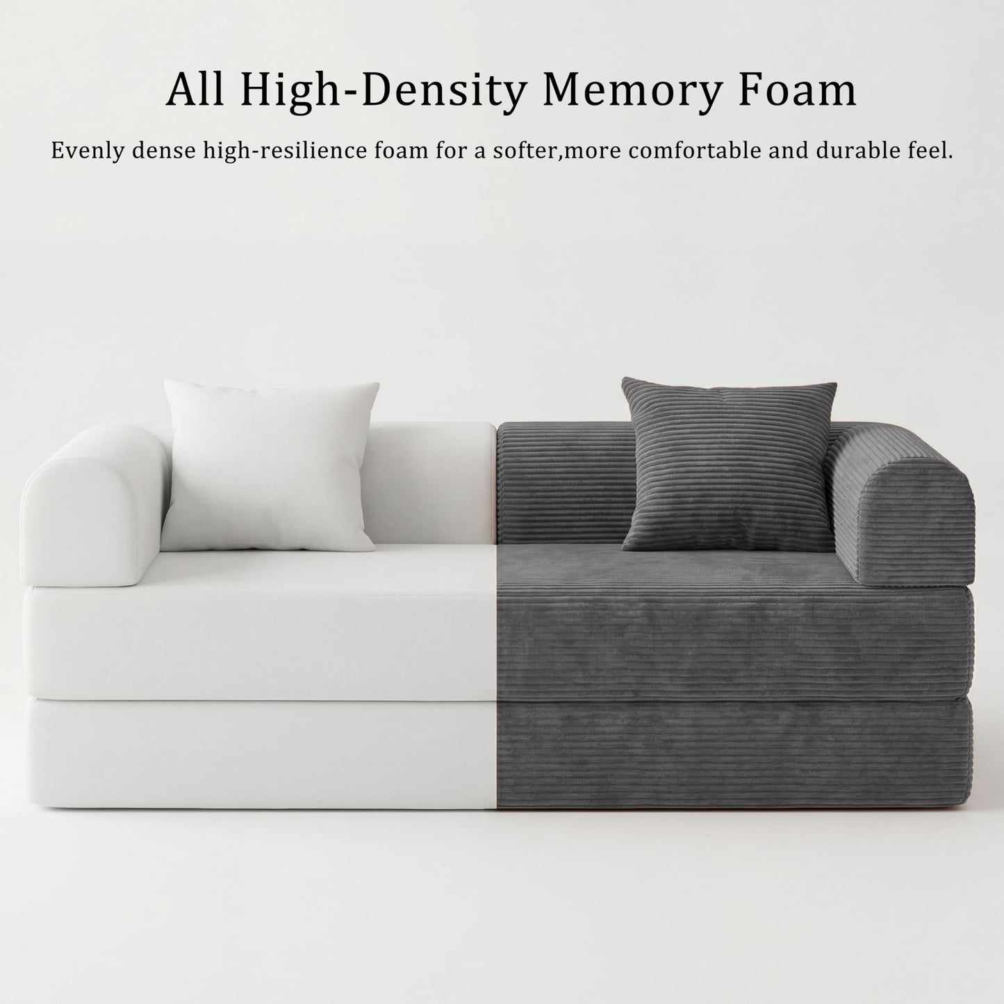 HouseMila 59" Boneless Couch,4-in-1 Futon Sofa Bed Modular Loveseat Sleeper Folding Compressed Couch with Pillows,No Assembly Required Convertible Sofa Bed for Living Room Bedroom Guest Room,Grey