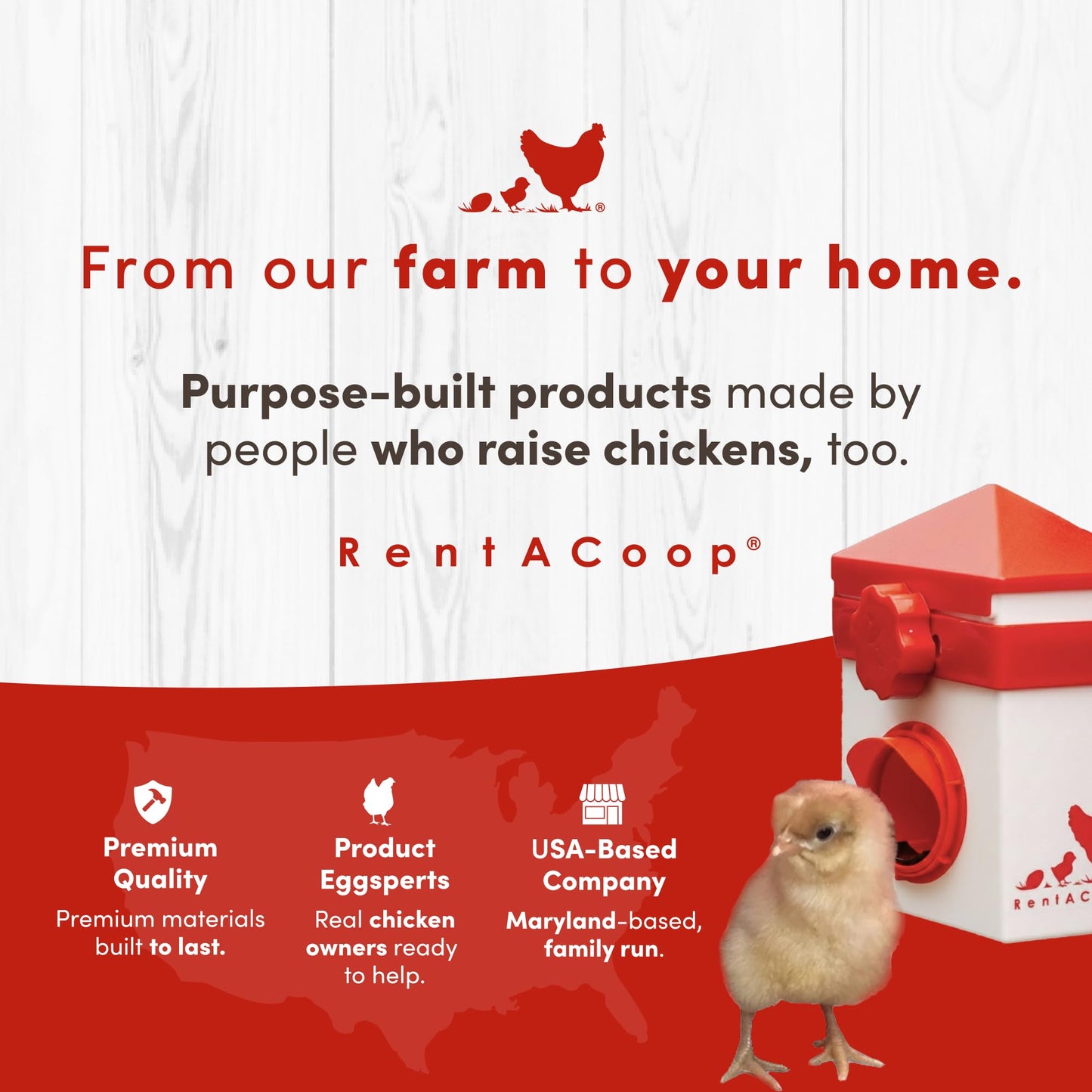 RentACoop Big Red Barn Chick Brooder Set | Durable, Lightweight, Easy-Clean, Multipurpose | with Heating Plate, Feeder, Waterer, Absorbent Hatchling Liners, Jute Liners, LED Light, Security Latch