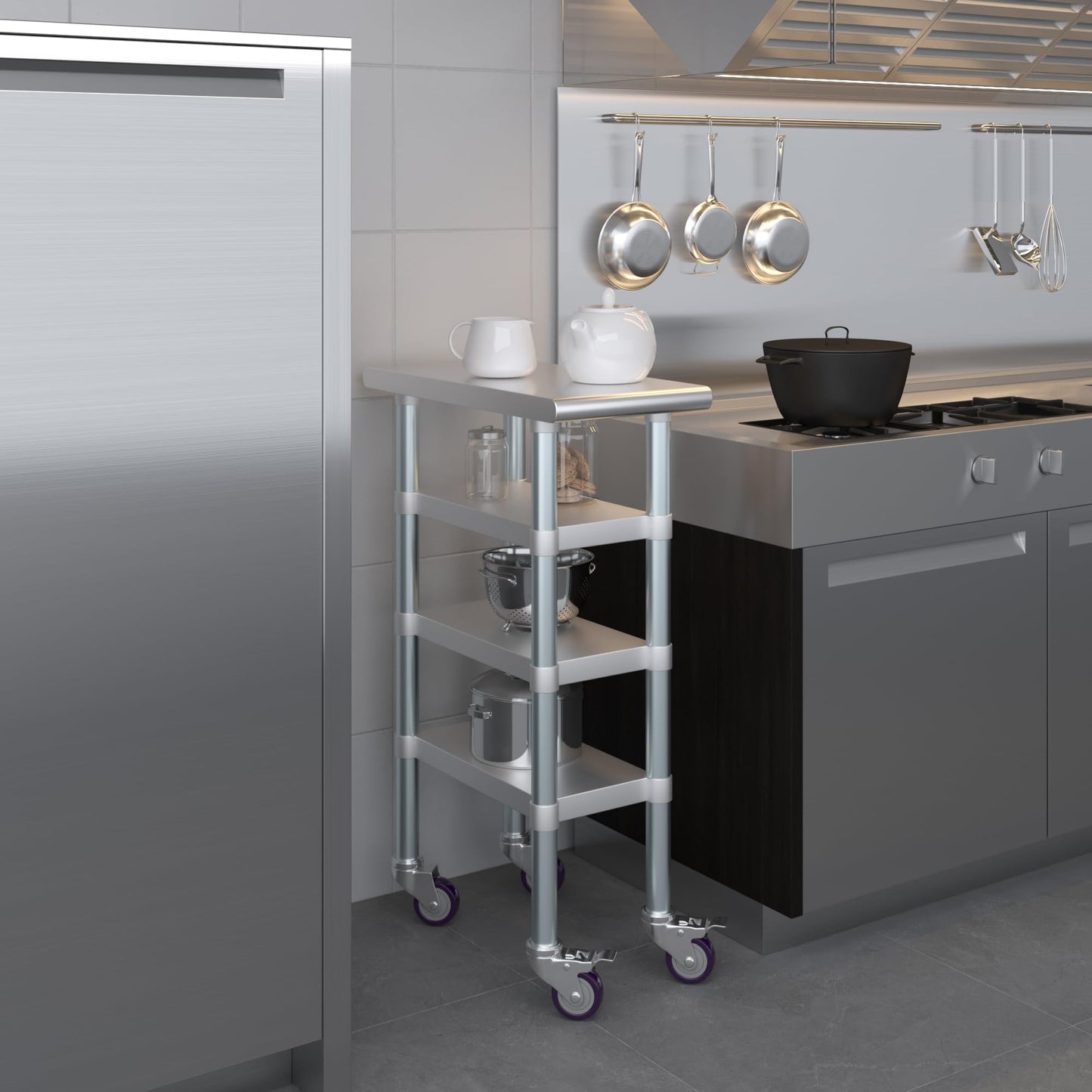 AmGood Stainless Steel Work Table with 3 Shelves and Wheels | Metal Utility Table | Commercial & Residential NSF Utility Table (12" Long x 24" Deep)
