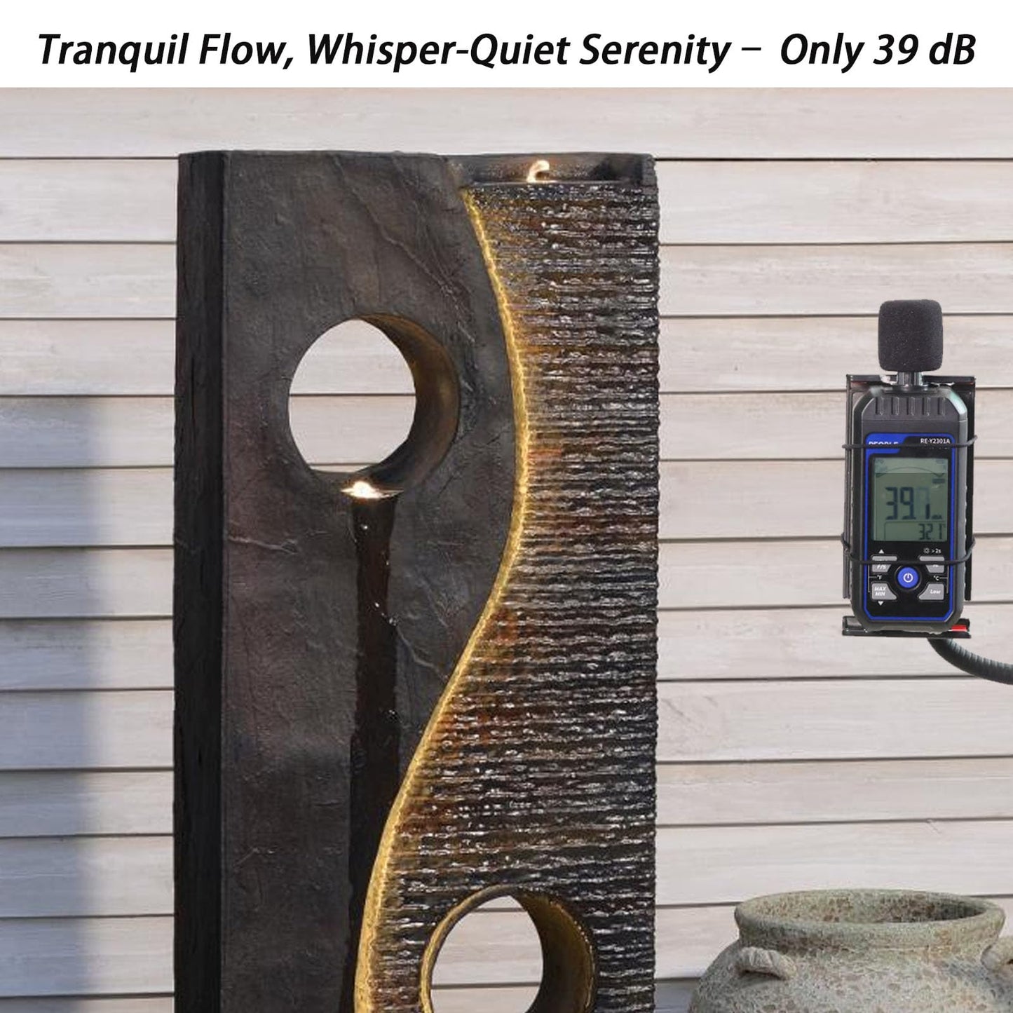 Tankana 47 inches Outdoor Water Fountain Garden Waterfall Indoor Large Water Feature Freestanding Fountains with LED Strips, Three spouts for Patio Backyard Deck Porch Home Decor, Dark Gray