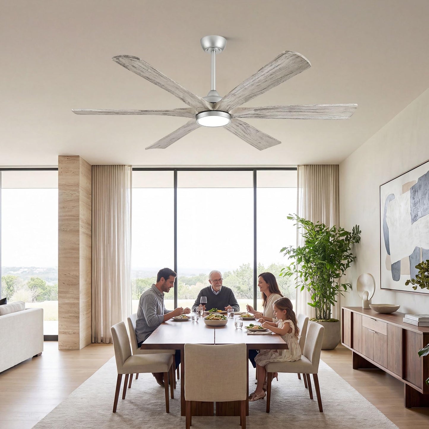 60 Inch Farmhouse Rustic Ceiling Fan with Light, Modern Smart Alexa/APP /Remote Control, Outdoor Fans for Patio Damp Rated, 6 Solid Wood Blades, High CFM Quiet DC Motor for Indoor Living Room Bedroom