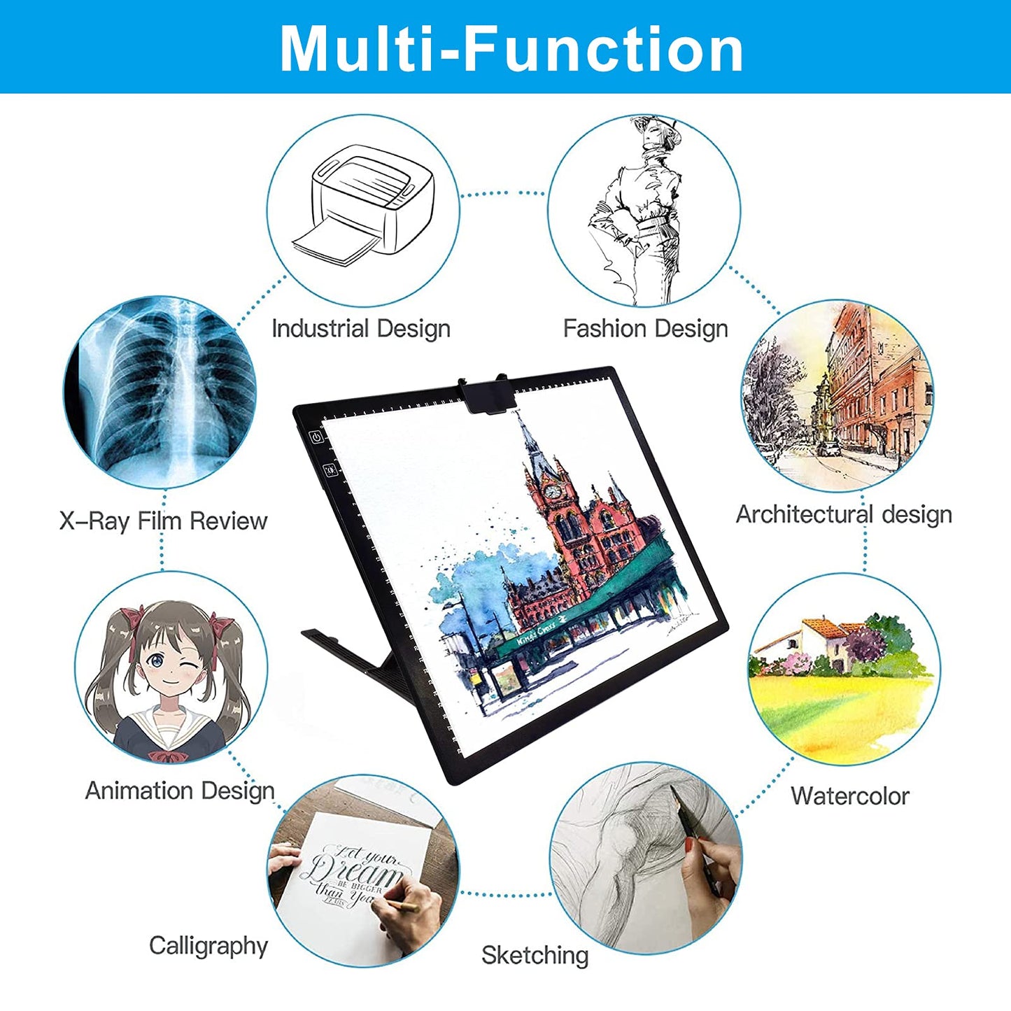 TOHETO A3 Light Pad, Rechargeable Light Board for Diamond Painting, Tracing Light Box with Stand and Clip, Light Table Lightbox for Tracing, Drawing