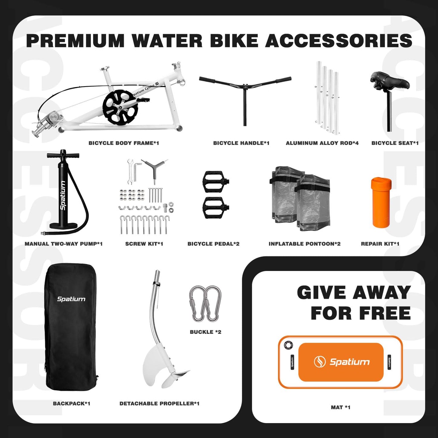 Spatium Inflatable Water Bike for Lake 2.0 Water Bicycle Pedal Bikes for Water Inflatable Pontoon Boat Fishing Kayak fo Sea/Pool+Mat/Orange Color
