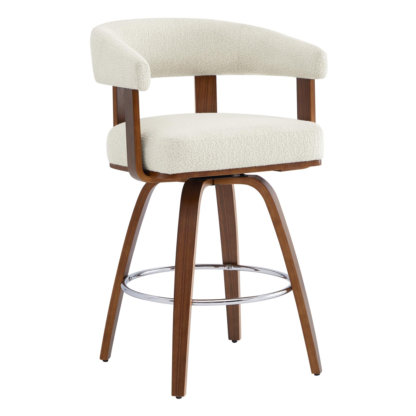 CHITA Swivel Counter Height Barstools Set of 2, FSC Certified Polyester Upholstered Bar Stools with Back and Armrest for Kitchen Island Home Bar, 27" Seat Height, Cream with Walnut Frame