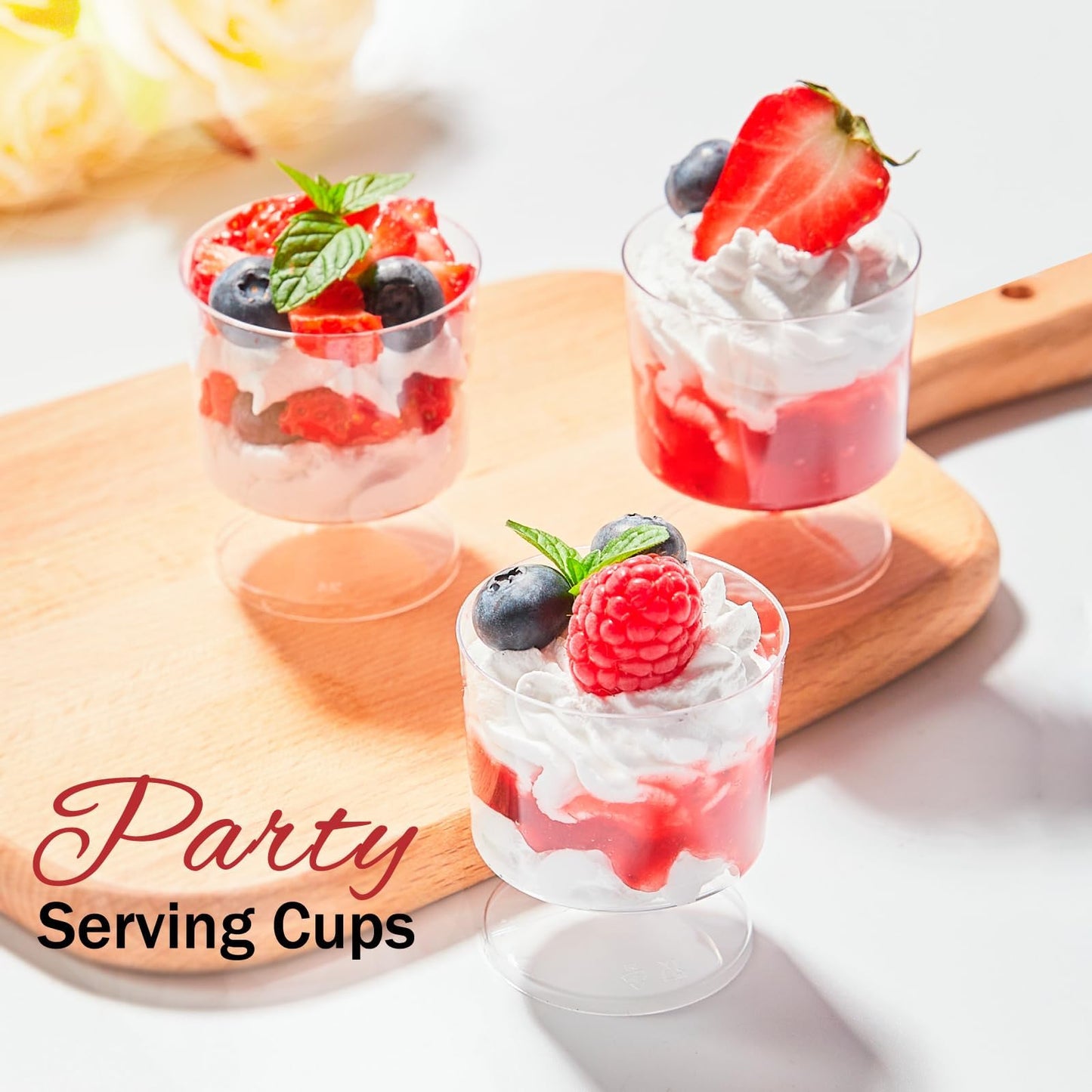 Zezzxu 100 x 2 oz Mini Dessert Cups with Spoons, Goblet - Disposable Appetizer Cup Mousse Cups Small Plastic Dessert Shot Glasses for Serving Individual Desserts, Cocktails, Trifle