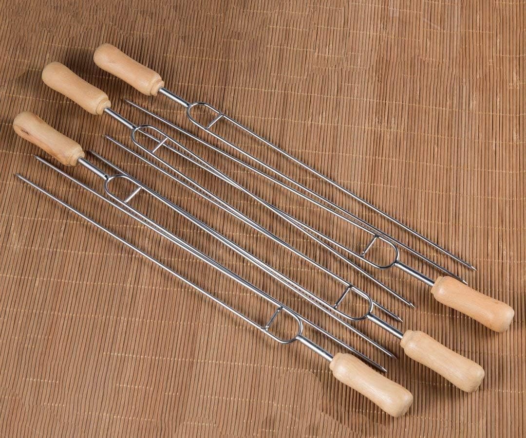 IMEEA Double Pronged Skewers for Grilling Stainless Steel Kabobs Barbecue Skewers with Wooden Handle 15.3-Inch