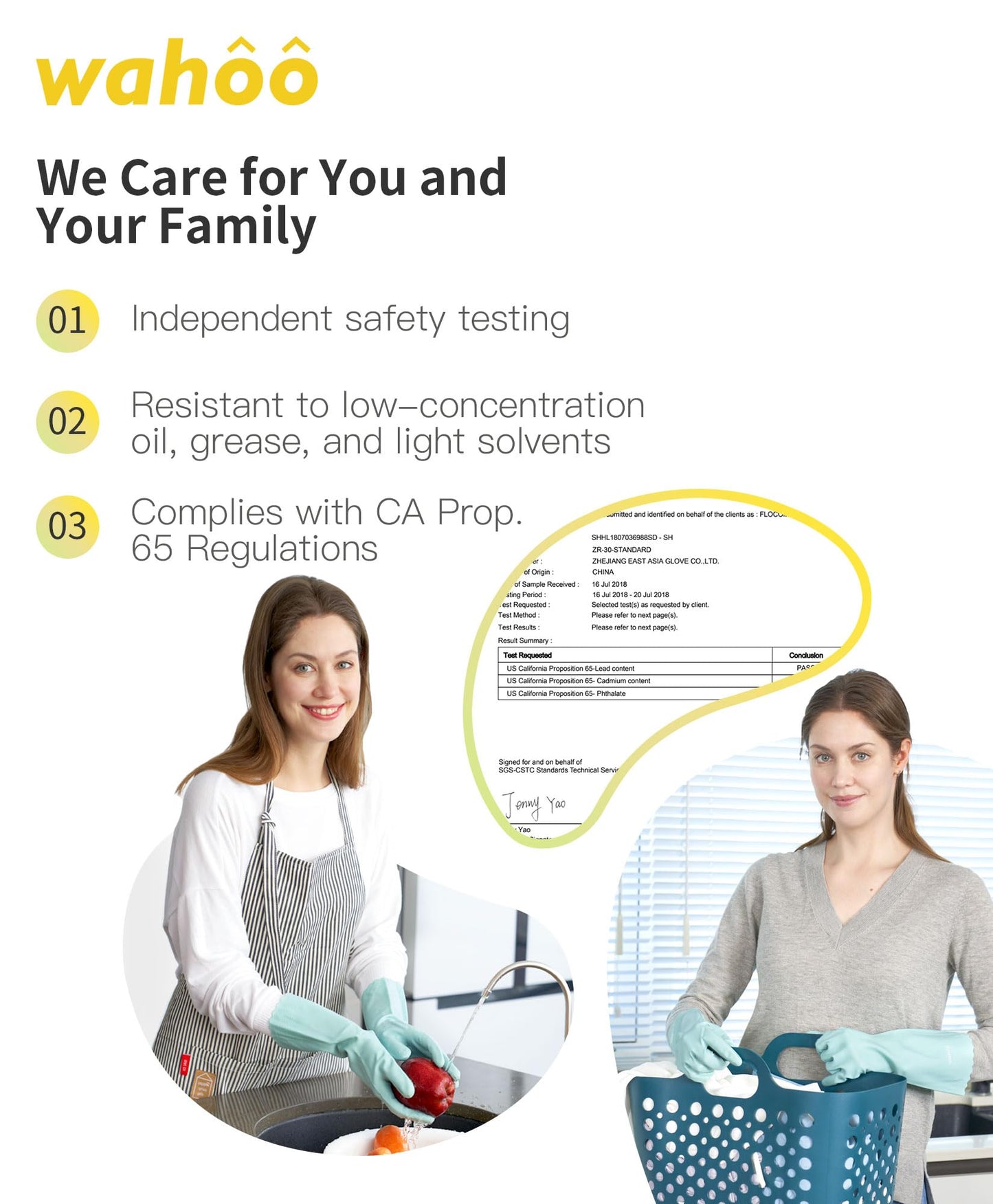 LANON wahoo Skin-Friendly Cleaning Gloves, Dishwashing Kitchen Gloves with Cotton Flocked Liner, Reusable, Non-Slip, Surf Spray, Medium